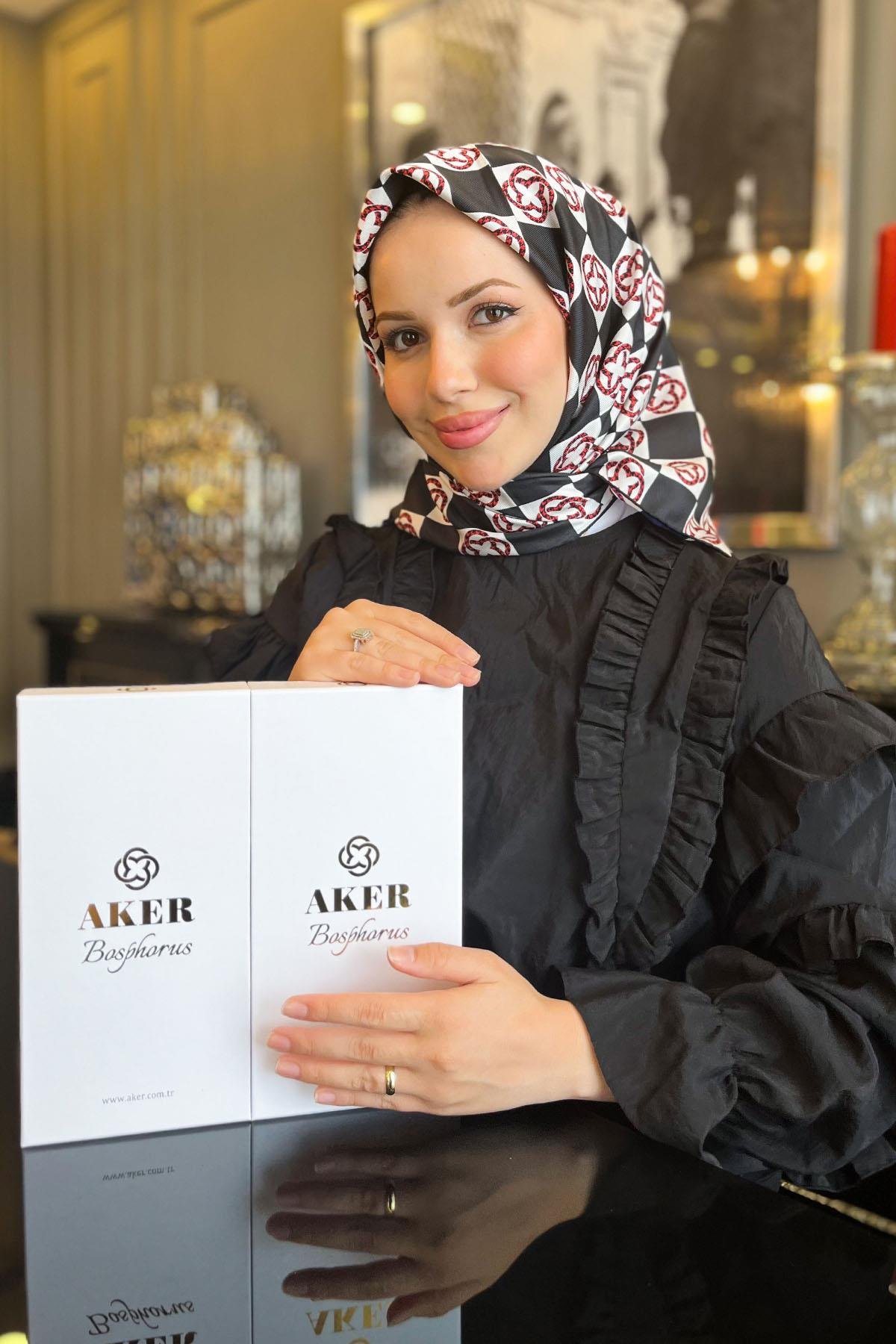 Aker Bosphorus Serisi, Çift Taraflı İpek Eşarp - 8914712-911 - Tivil