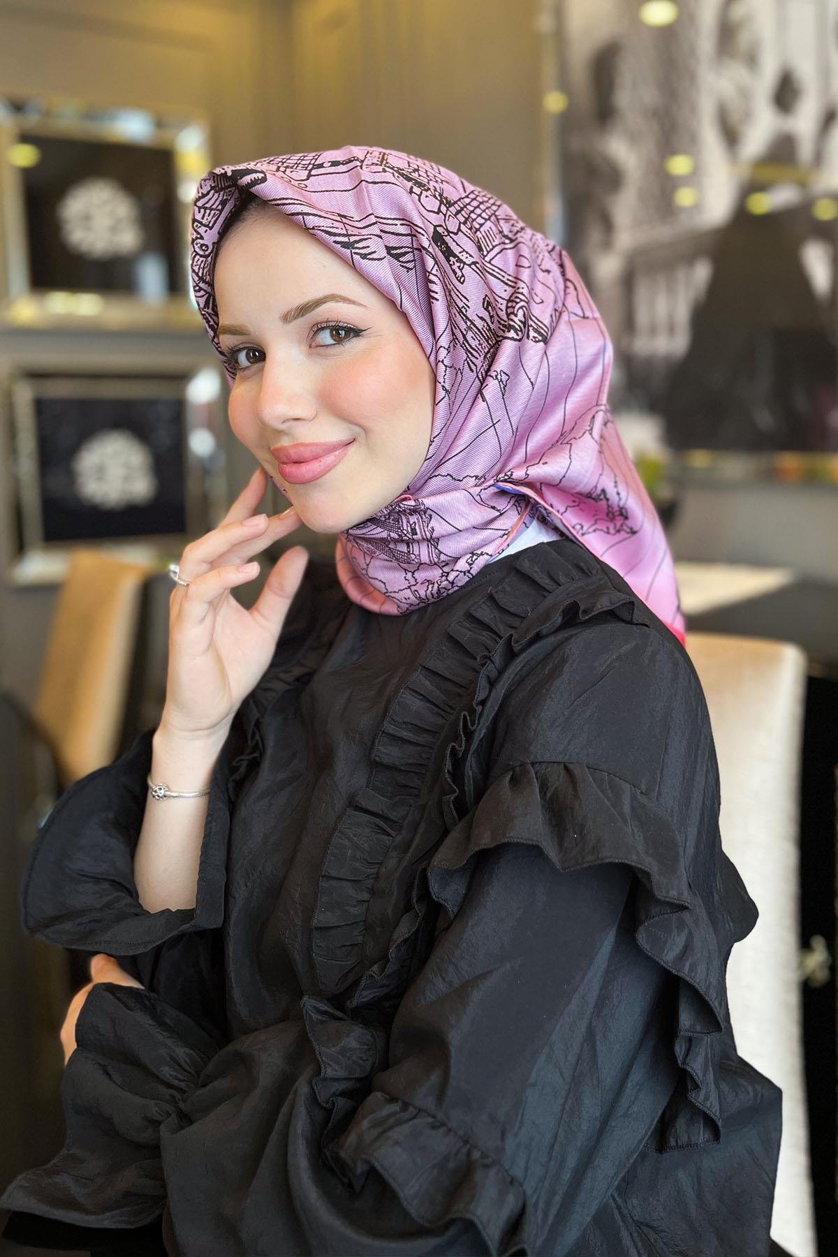 Aker Bosphorus Serisi, Çift Taraflı İpek Eşarp - 8812712-991 - Tivil