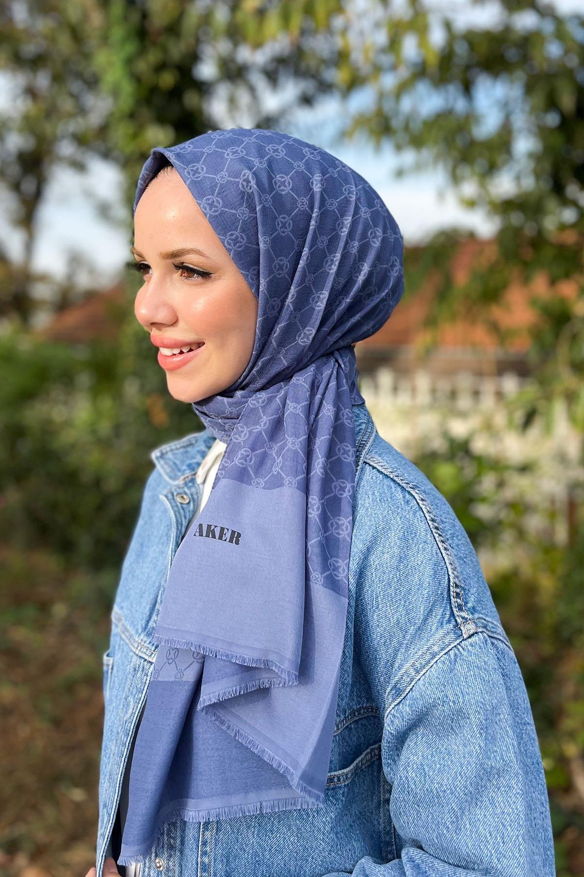 Aker Elegance Monogram Şal - 1090100-922 - Mavi