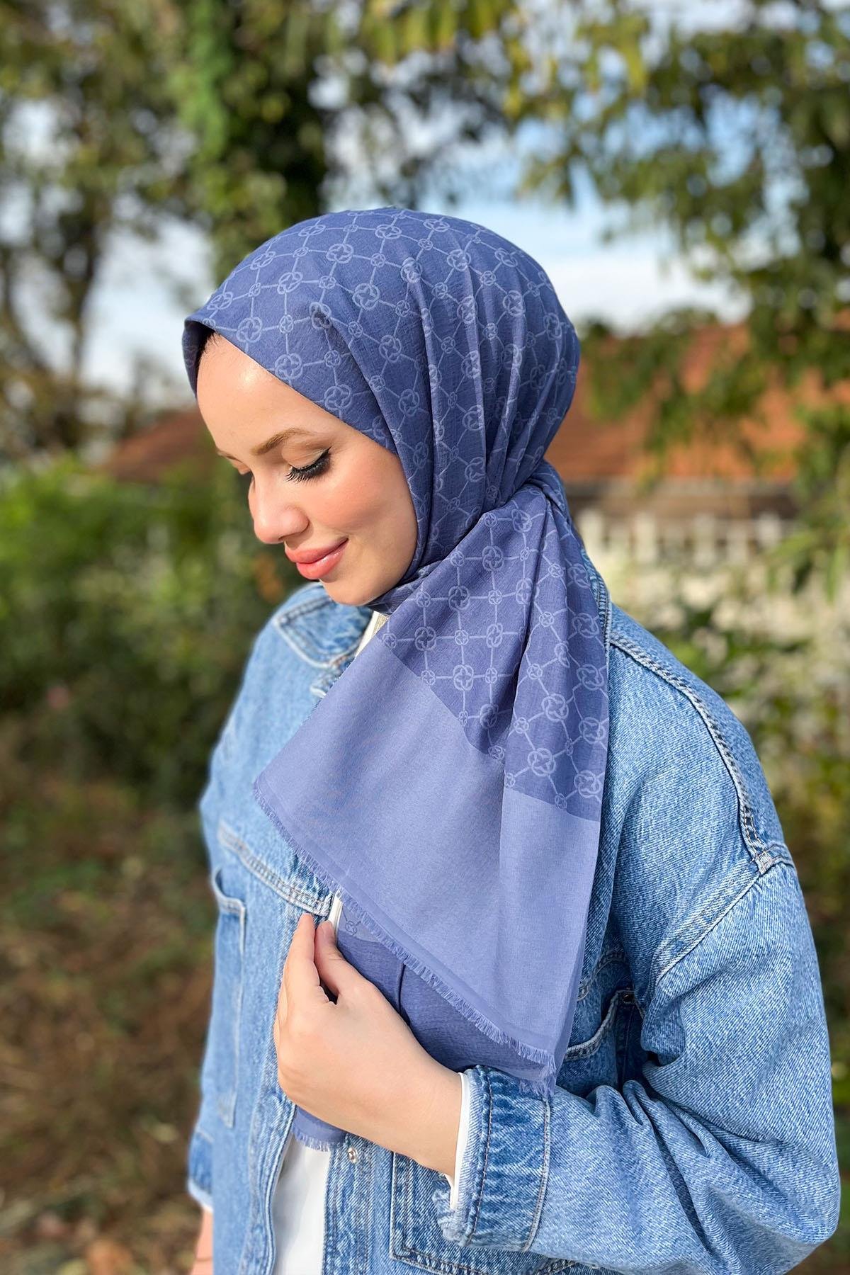 Aker Elegance Monogram Şal - 1090100-922 - Mavi