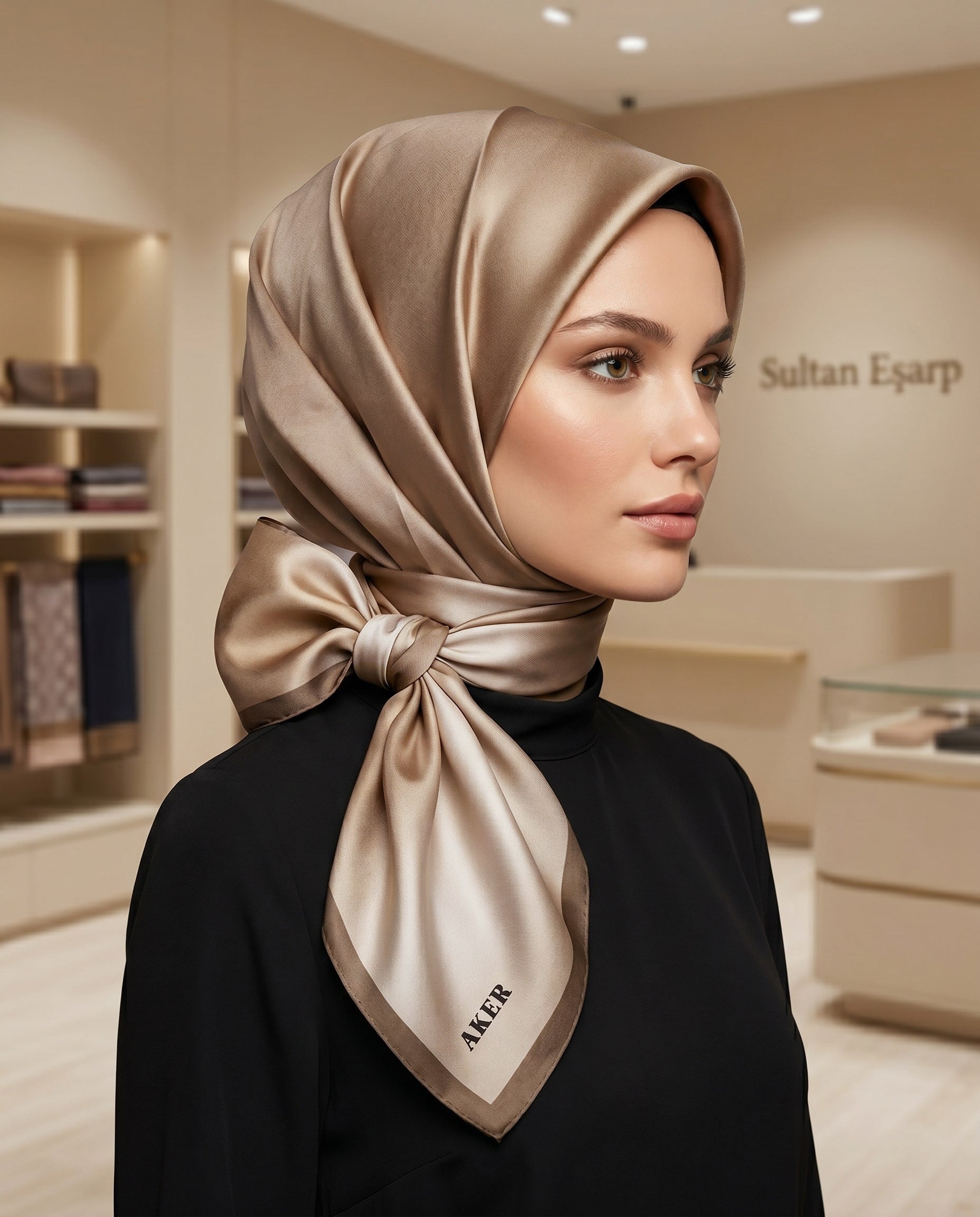 Aker Kristal Eşarp - Degrade - 1070950-961 - Karamel, Açık Kahve