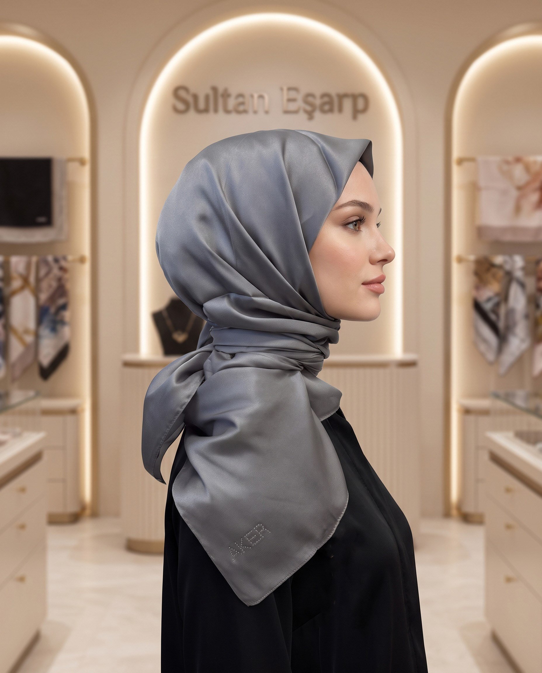 Aker Kristal Eşarp - Düz Renk - 3030200-973 - Gri