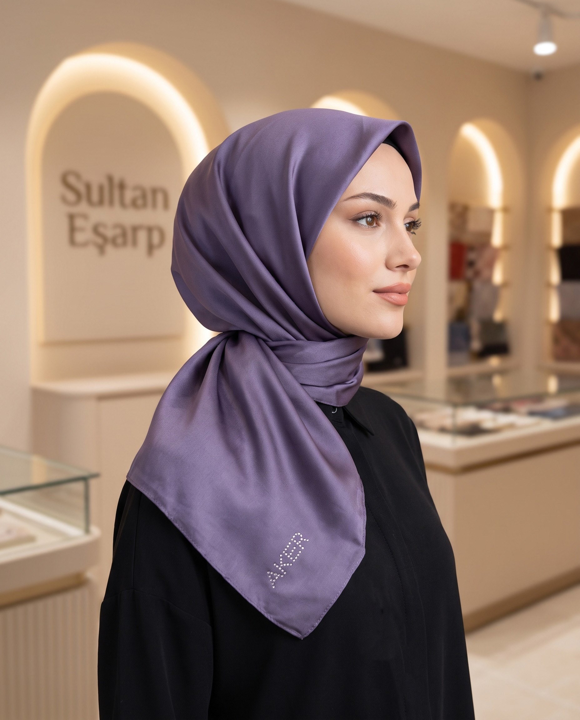 Aker Kristal Eşarp - Düz Renk - Taş İşleme Logolu - 994 - Lila