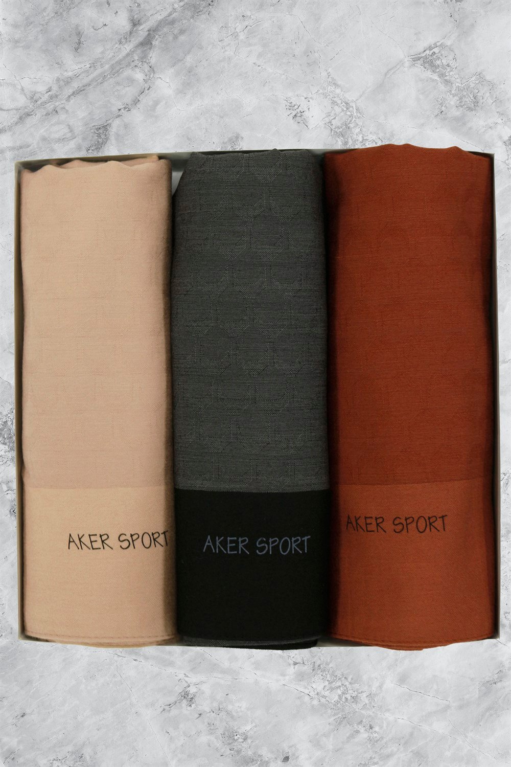Aker Sport Monogram Moon Şal - 3'lü Set - Siyah, Kiremit, Kahve