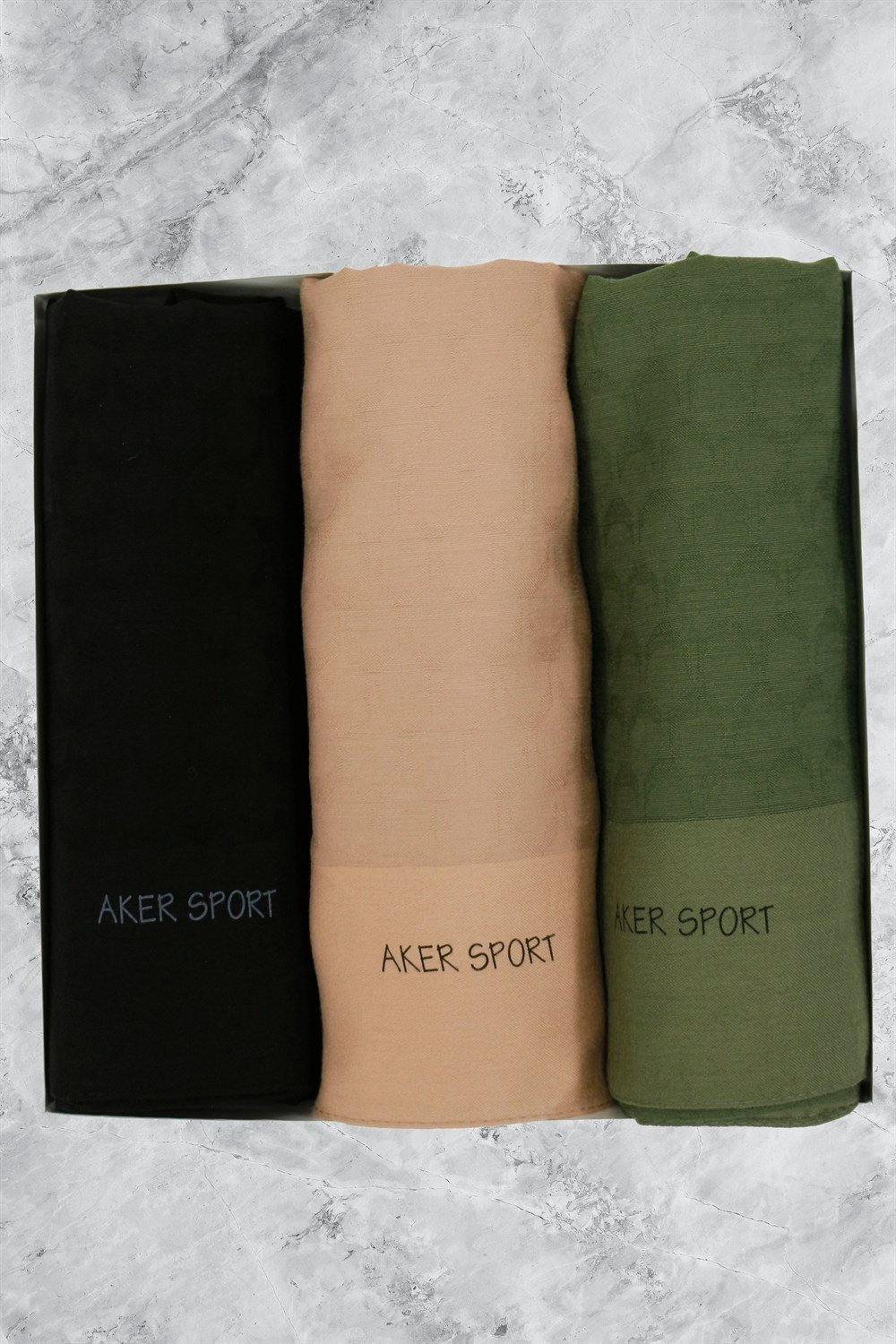 Aker Sport Monogram Moon Şal - 3'lü Set - Siyah, Kahve, Yeşil