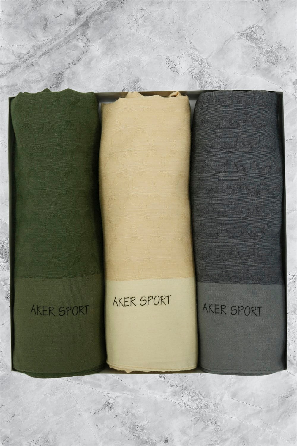 Aker Sport Monogram Moon Şal - 3'lü Set - Yeşil, Gold, Füme