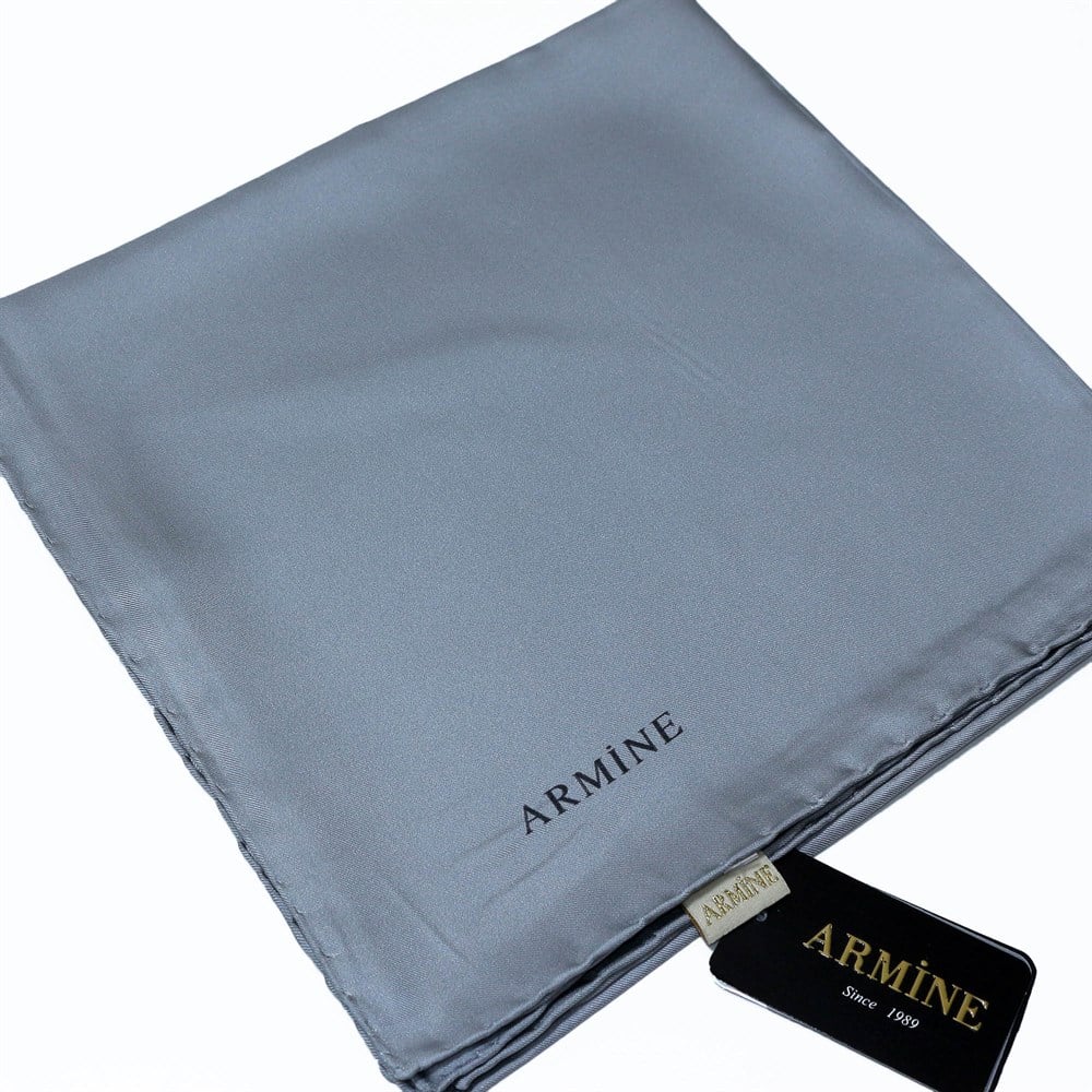 Armine Büyük Boy İpek Eşarp - Düz Renk - 1414 - Gri - Tivil - 100 cm