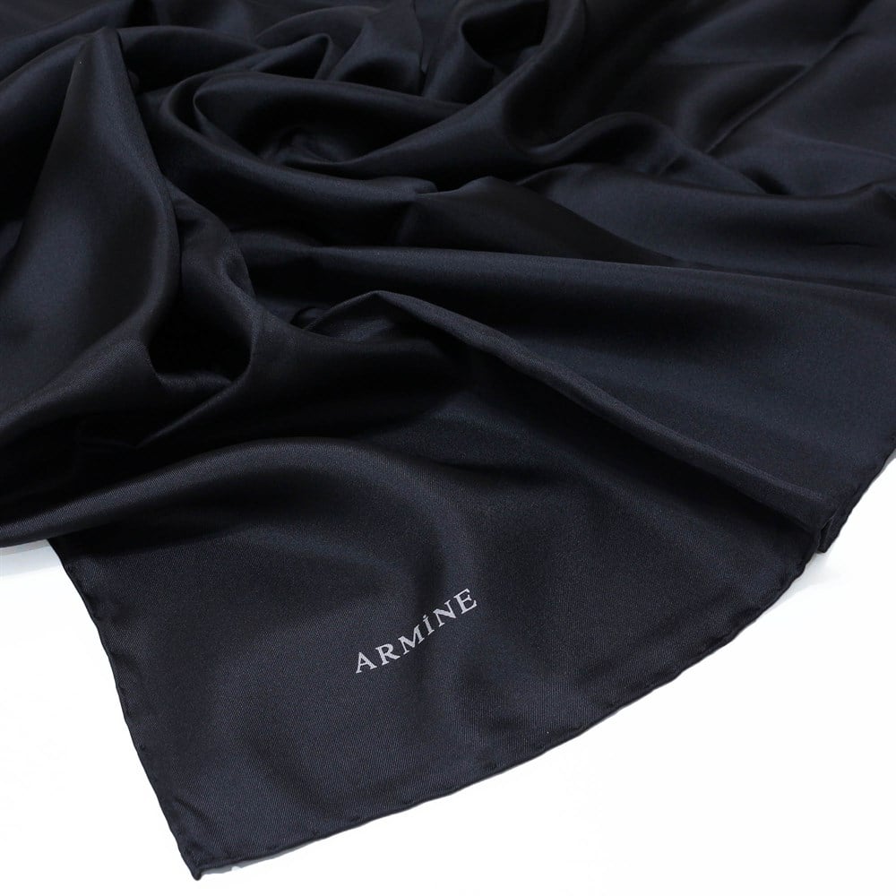 Armine Büyük Boy İpek Eşarp - Düz Renk - 1001 - Siyah - Tivil - 100 cm