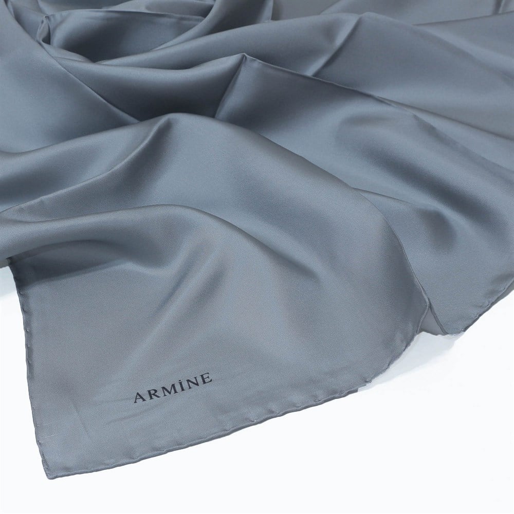 Armine Büyük Boy İpek Eşarp - Düz Renk - 1414 - Gri - Tivil - 100 cm
