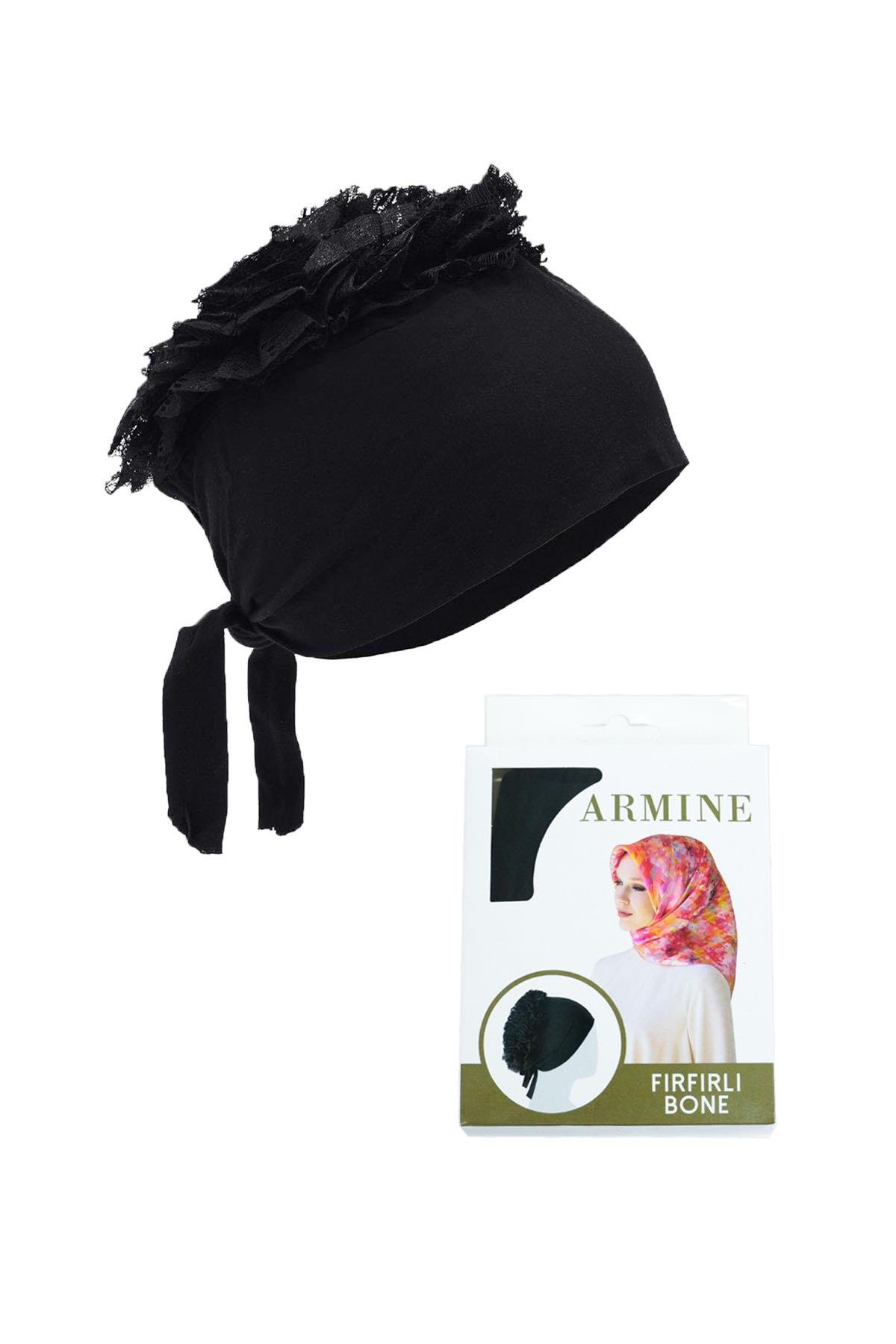Armine Dikişsiz Fırfırlı Bone - Pamuklu - 01 - Siyah