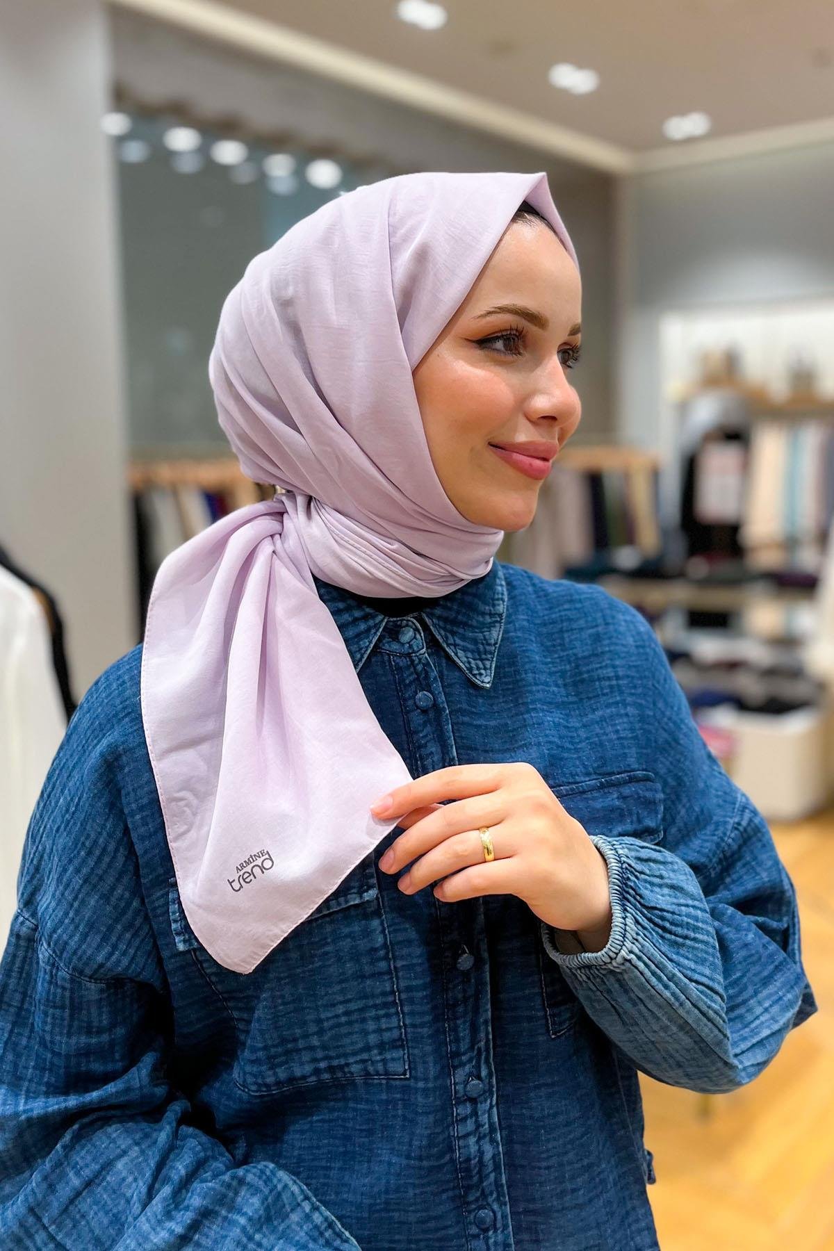 Armine Düz Renk, Pamuklu Seher Şal - 24016 - Lila