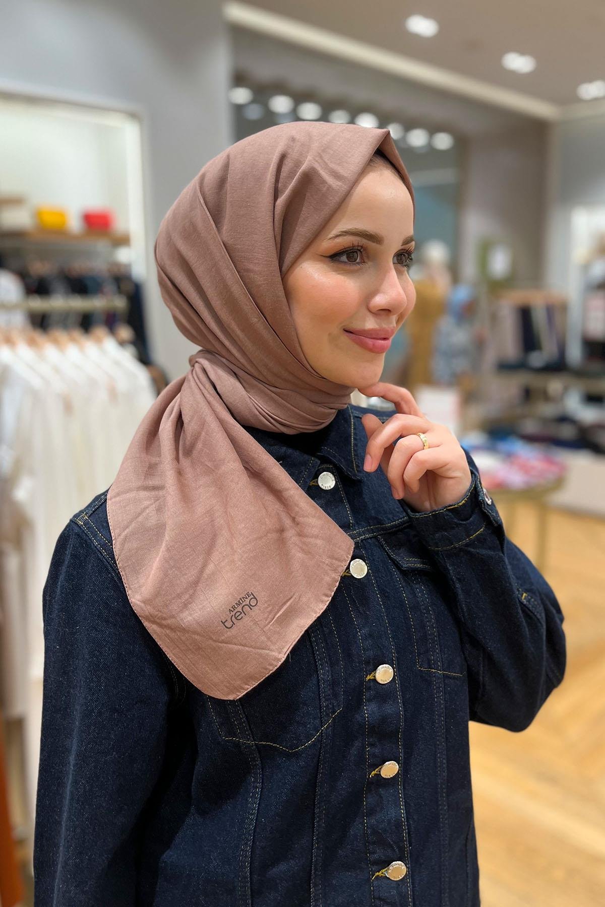 Armine Düz Renk, Pamuklu Seher Şal - 24029 - Kahve