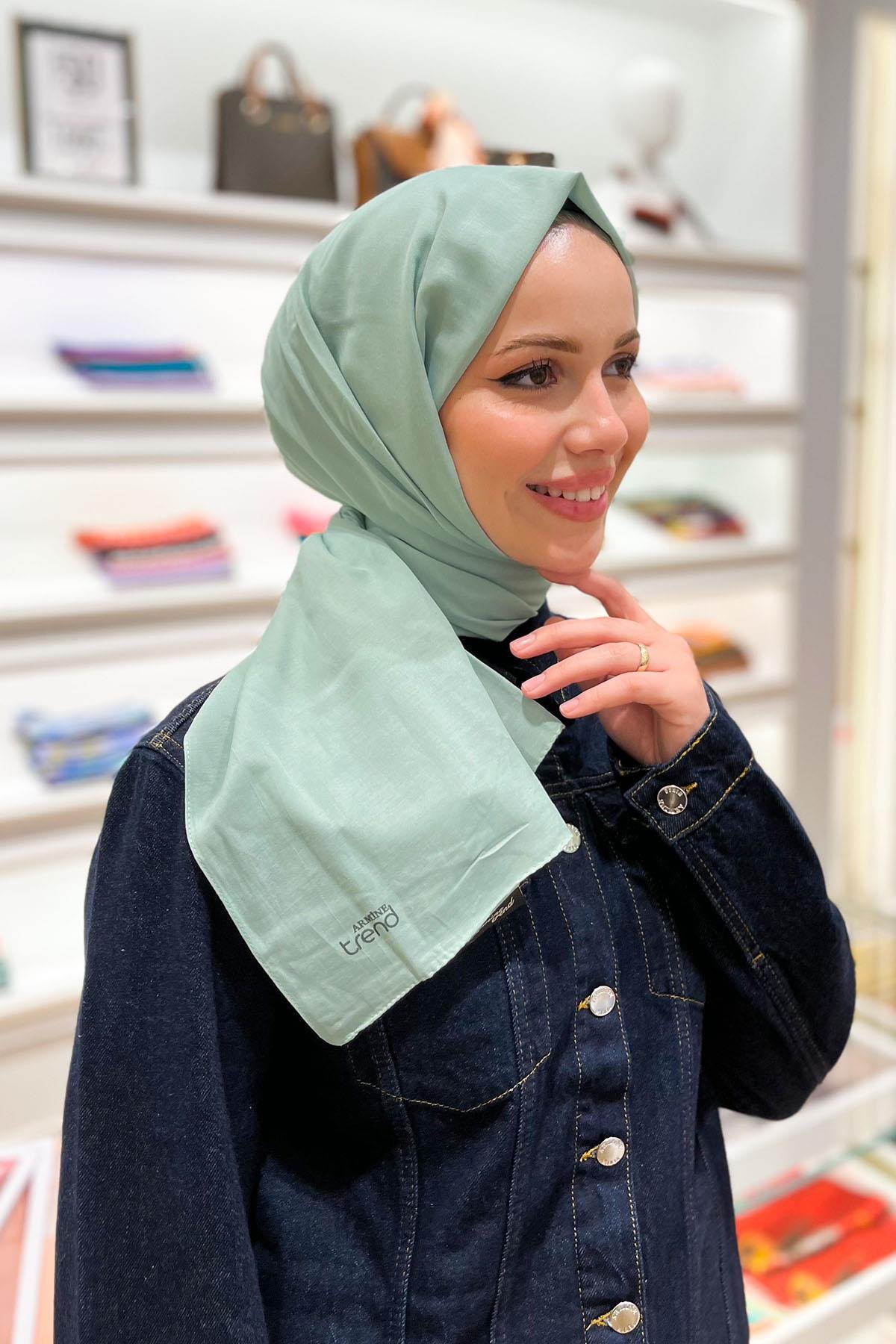 Armine Düz Renk, Pamuklu Seher Şal - 24020 - Su Yeşili