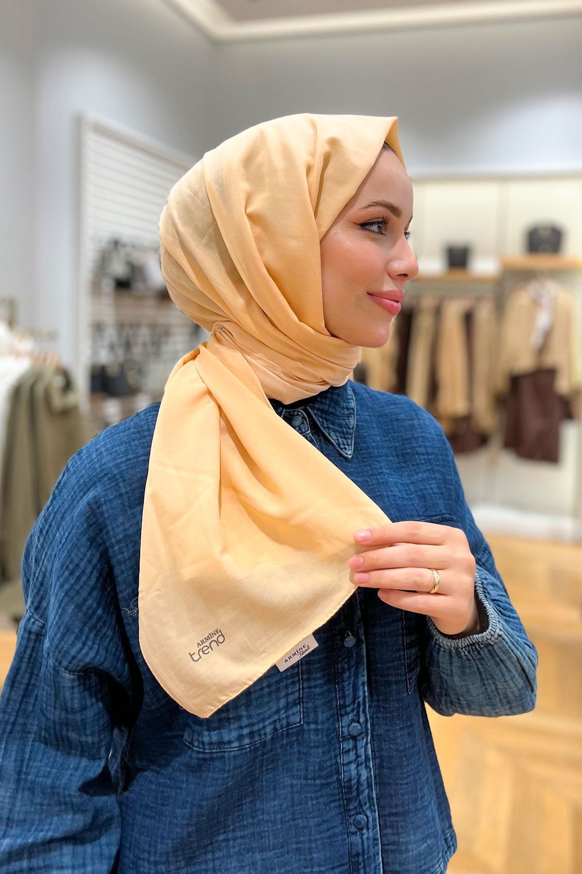 Armine Düz Renk, Pamuklu Seher Şal - 24025 - Kavuniçi