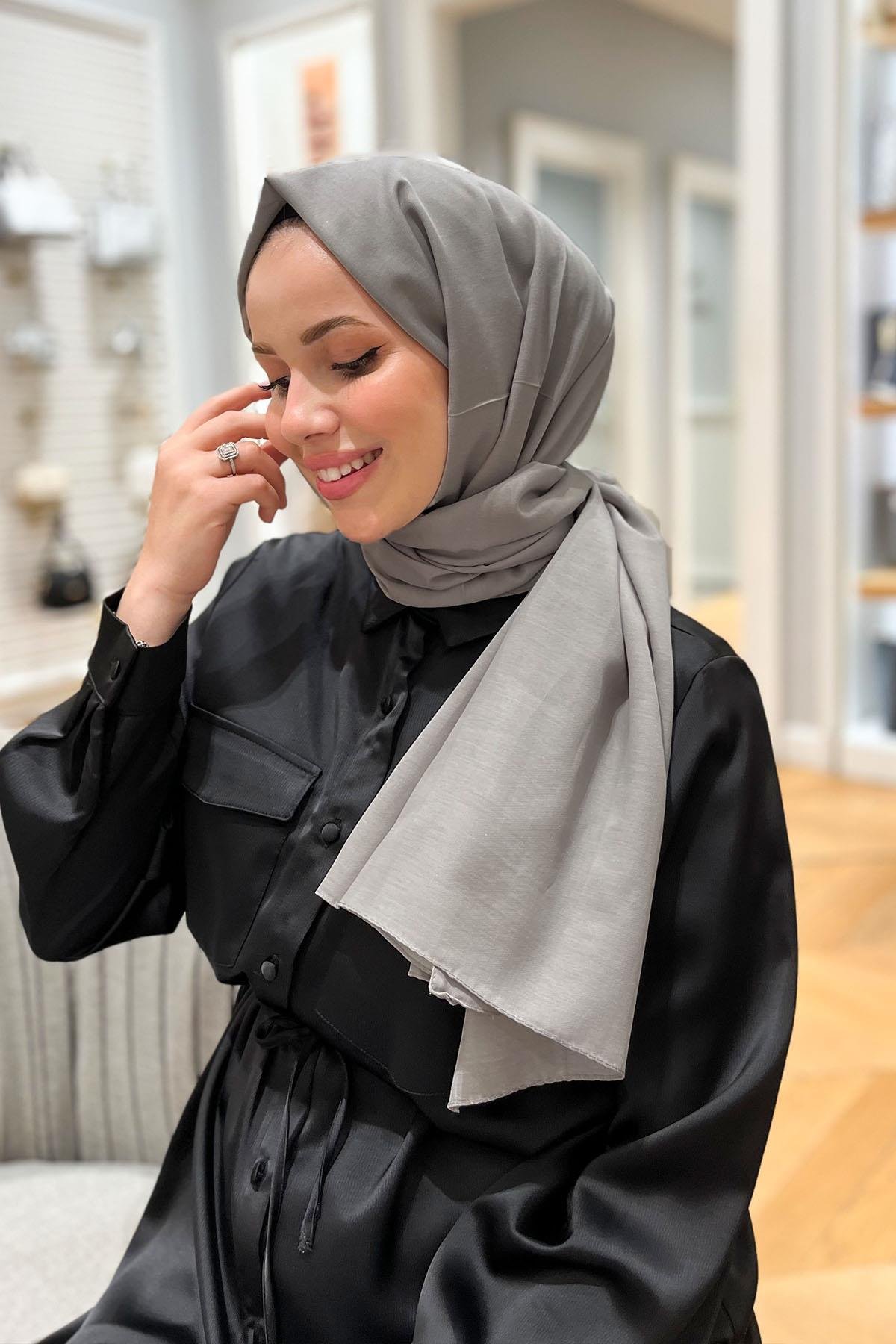 Armine Düz Renk, Pamuklu Seher Şal - 24033 - Gri