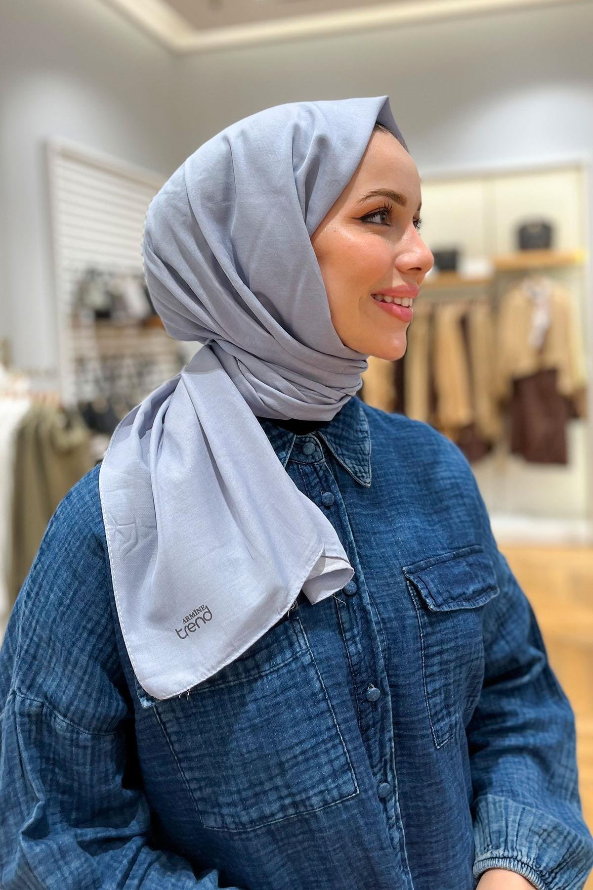 Armine Düz Renk, Pamuklu Seher Şal - 24043 - Buz Mavisi