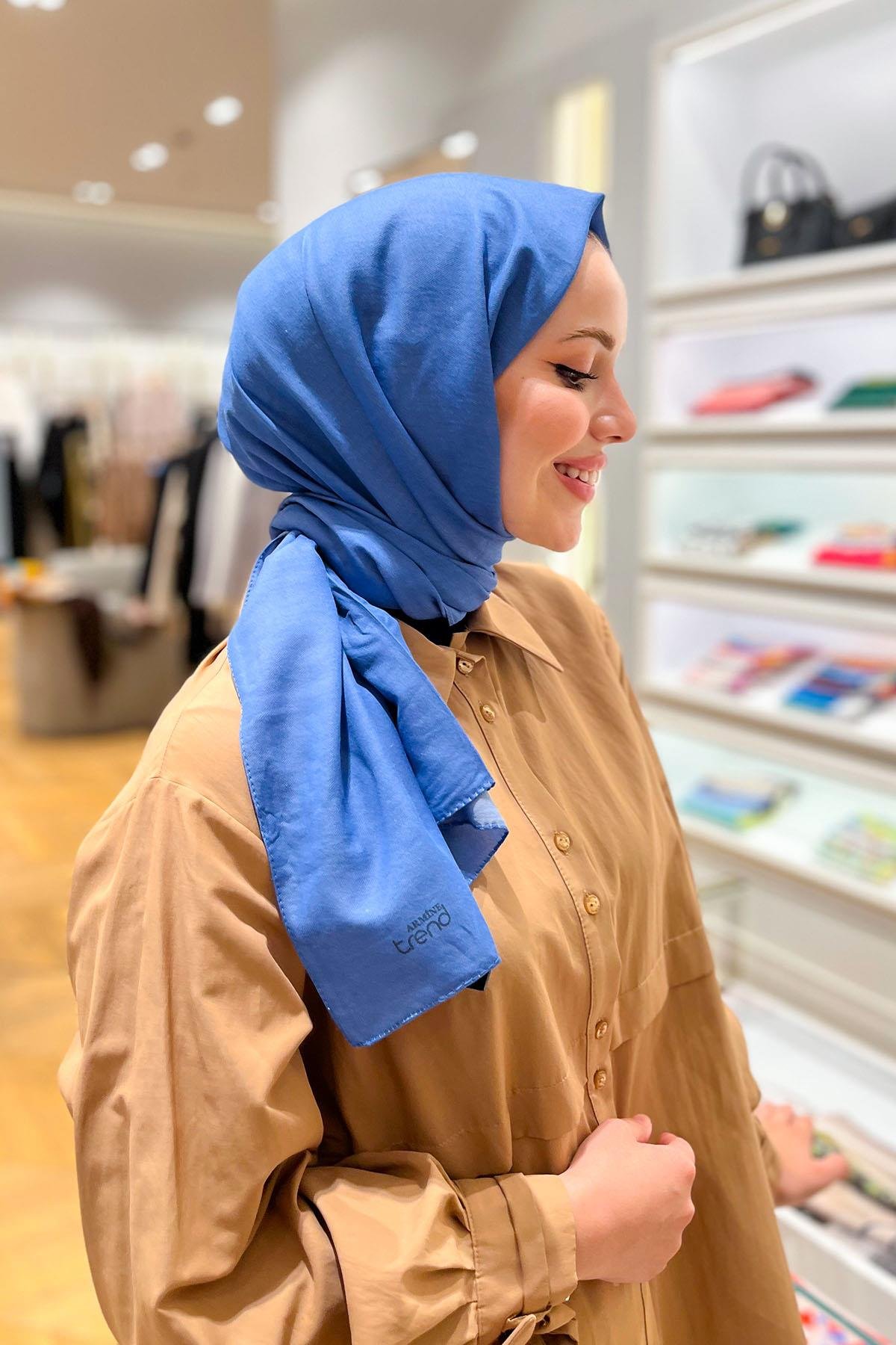 Armine Düz Renk, Pamuklu Seher Şal - 24046 - Mavi