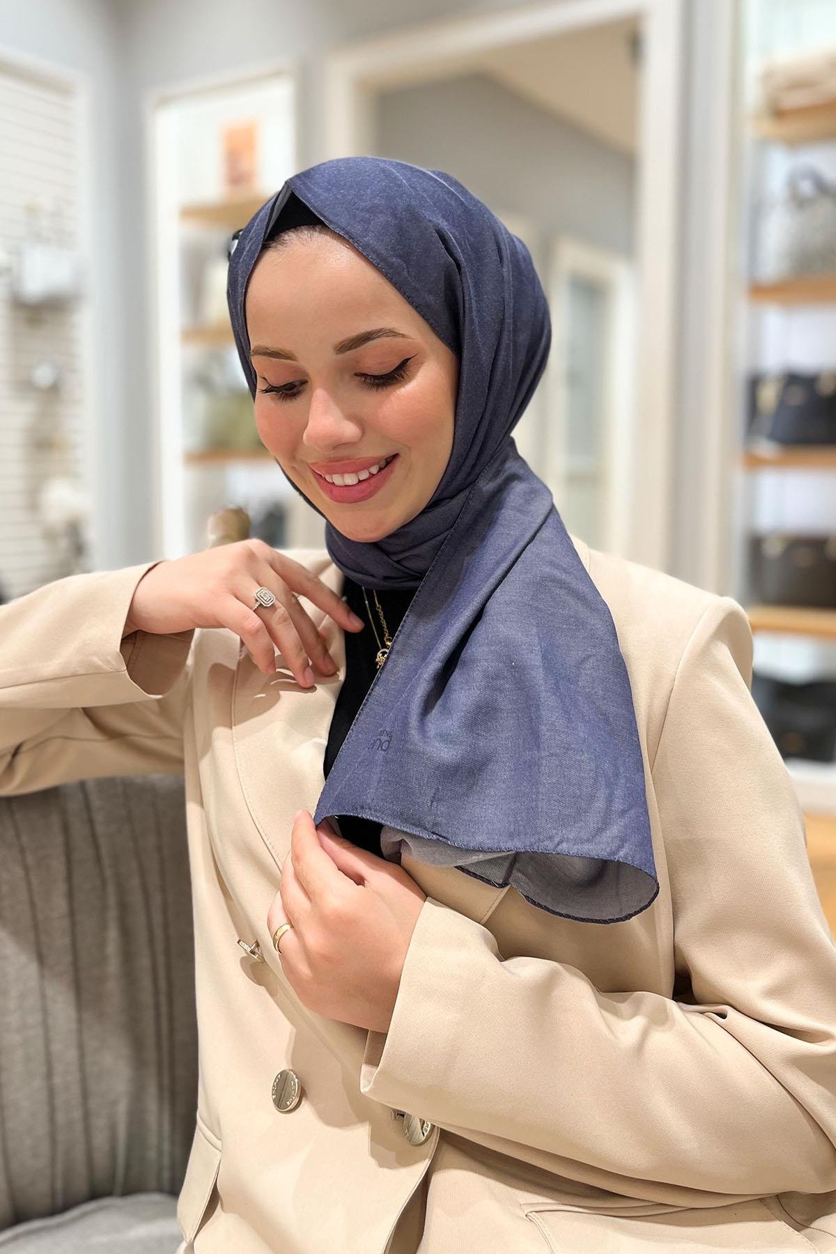 Armine Düz Renk, Pamuklu Seher Şal - 24048 - Lacivert