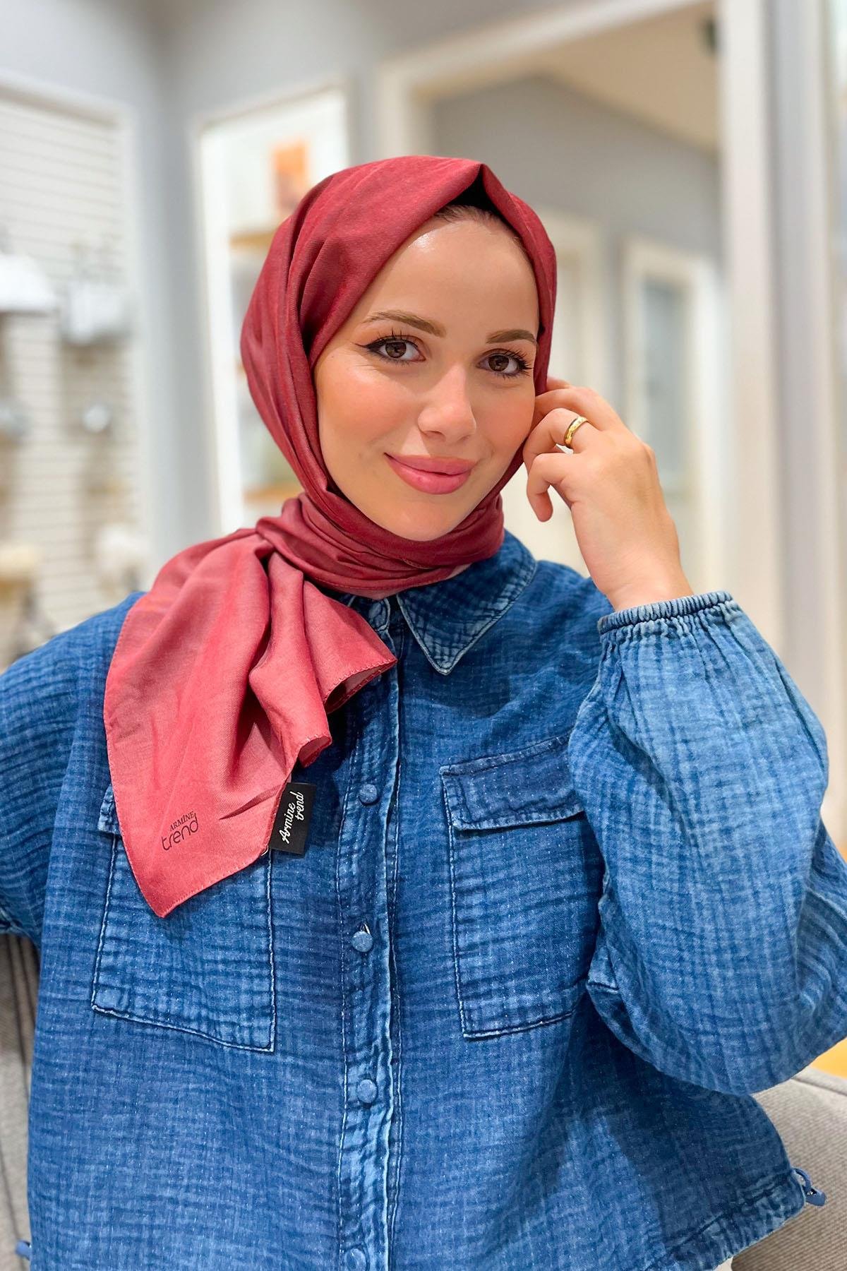 Armine Düz Renk, Pamuklu Seher Şal - 24053 - Vişne Çürüğü