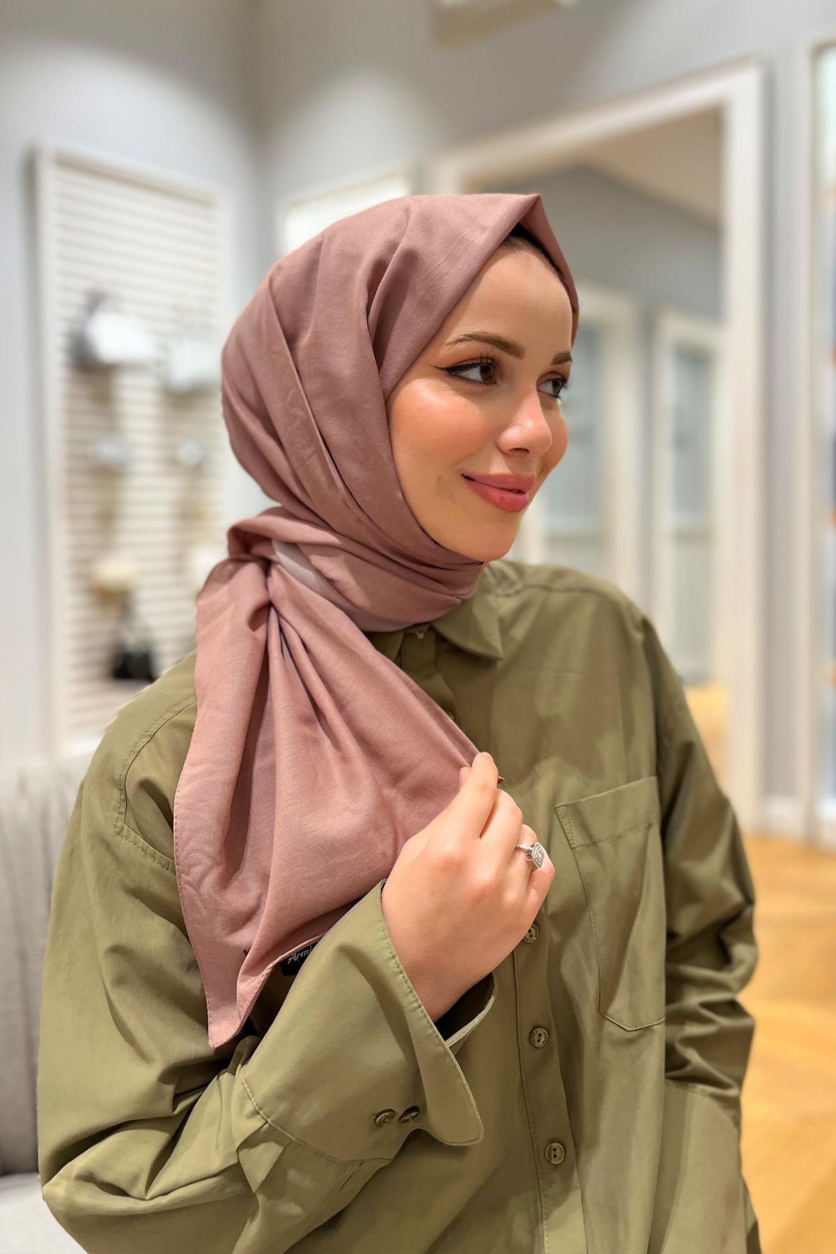 Armine Düz Renk, Pamuklu Seher Şal - 24050 - Gül Kurusu