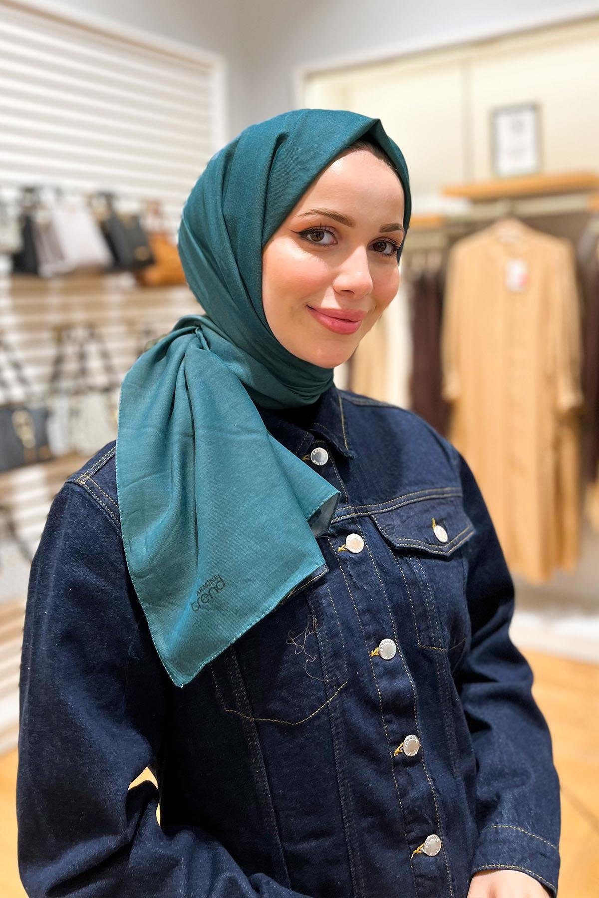 Armine Düz Renk, Pamuklu Seher Şal - 24067 - Petrol Mavisi