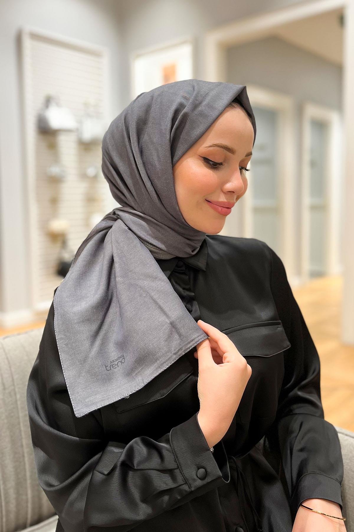 Armine Düz Renk, Pamuklu Seher Şal - 24070 - Füme