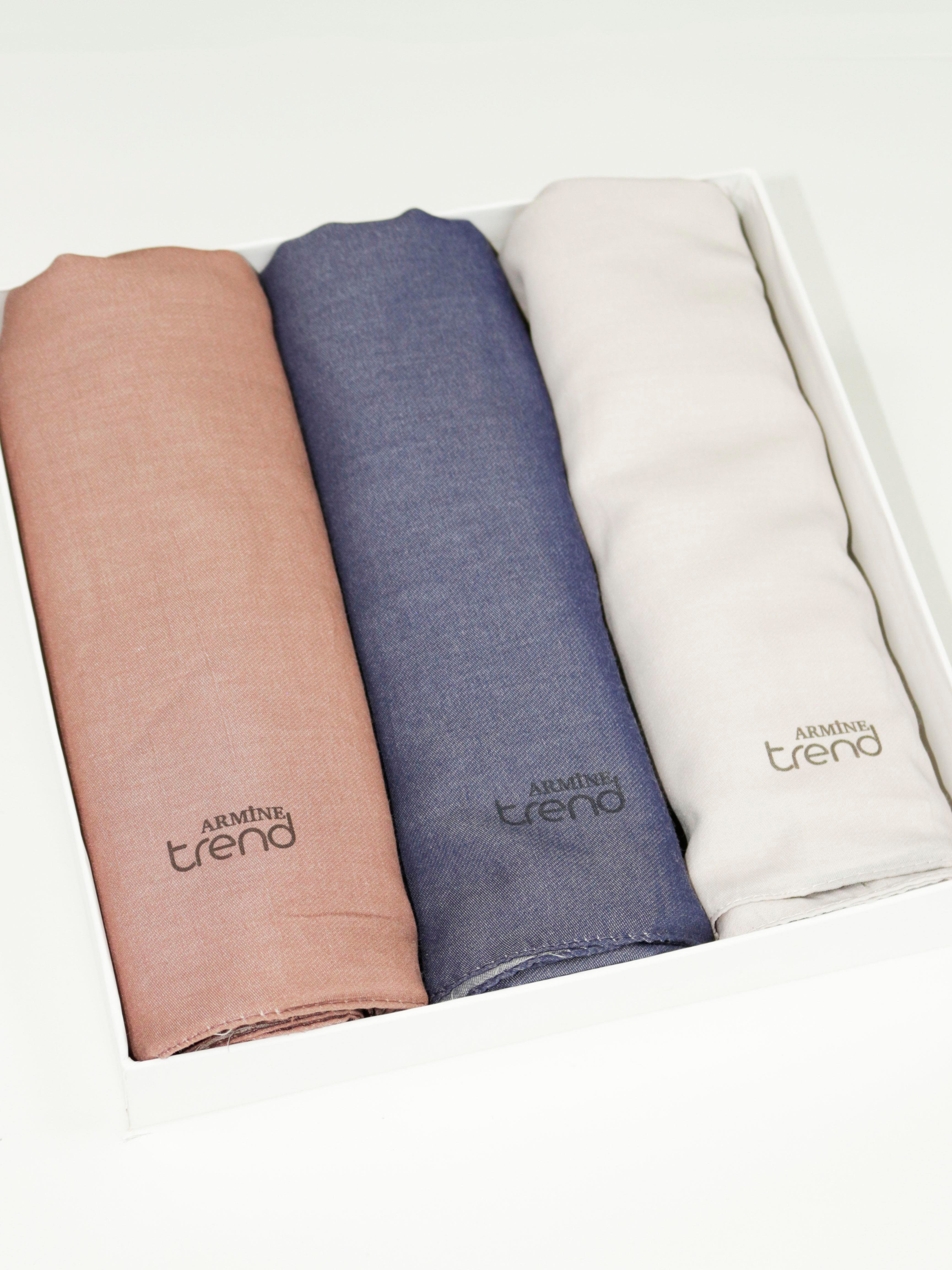 Armine Düz Renk, Pamuklu Seher Şal - 3'lü Set