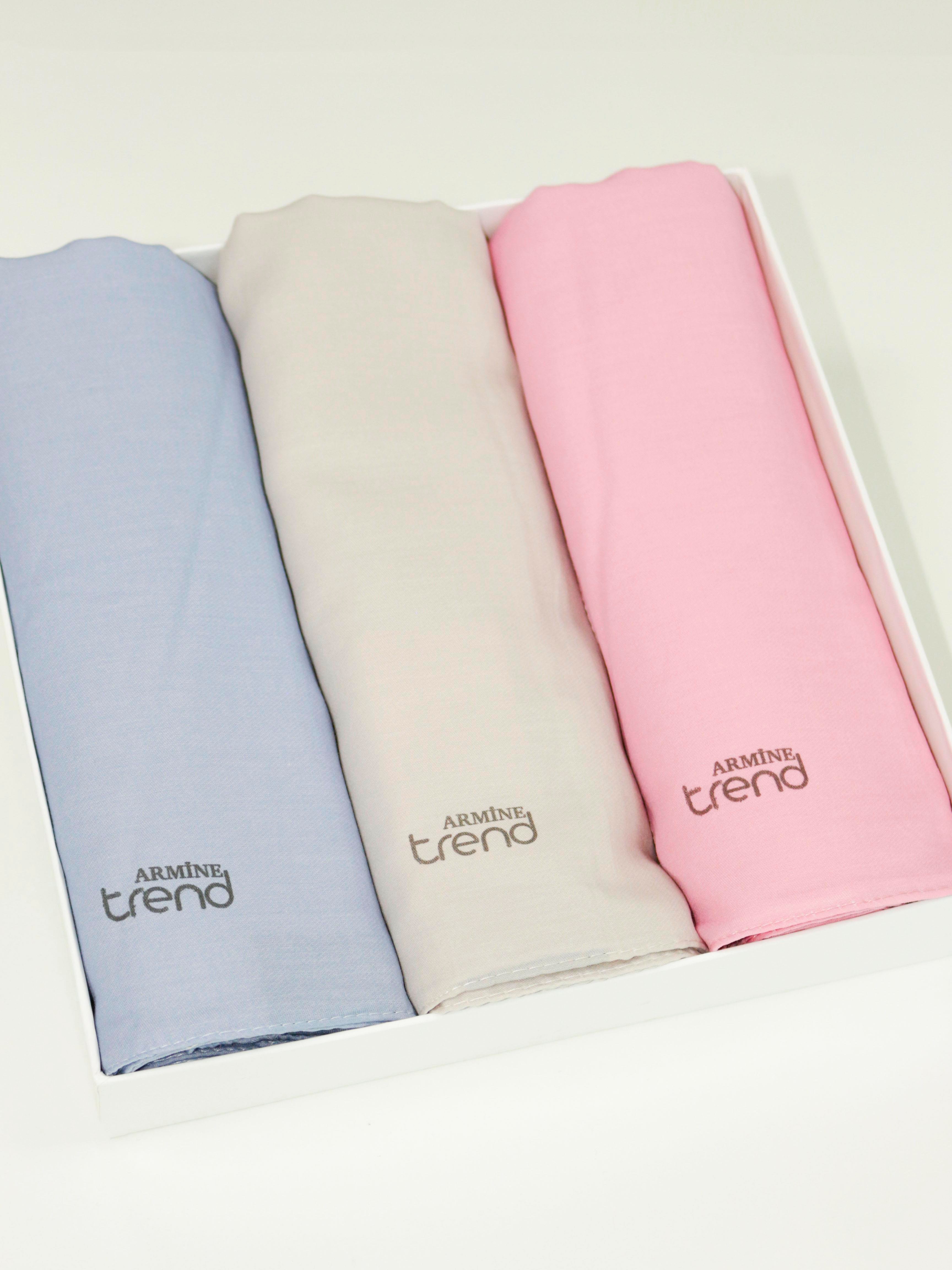 Armine Düz Renk, Pamuklu Seher Şal - 3'lü Set