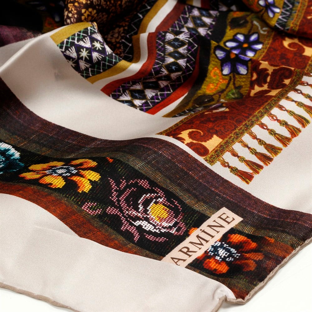 Armine İpek Eşarp - Nostalji Serisi - 8001D 31 - Sura - Otantik Kilim Deseni