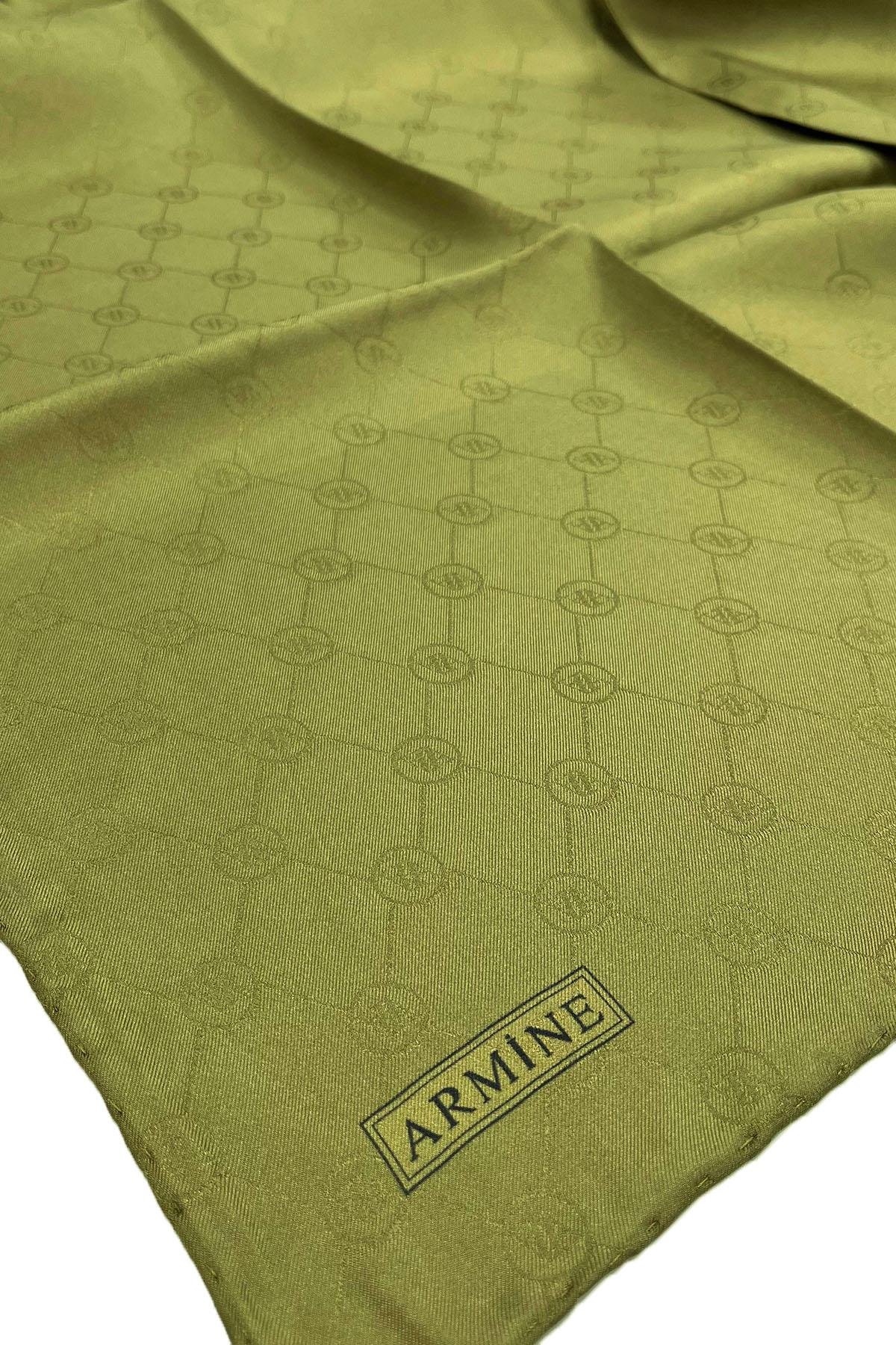 Armine Jakarlı İpek Eşarp - Monogram Desen - 245358 - Haki