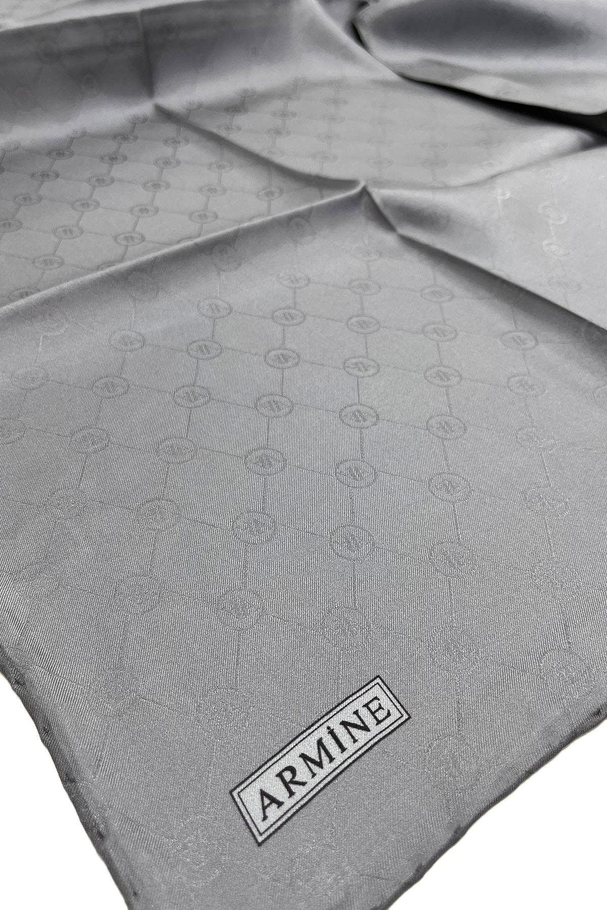 Armine Jakarlı İpek Eşarp - Monogram Desen - 245361 - Füme