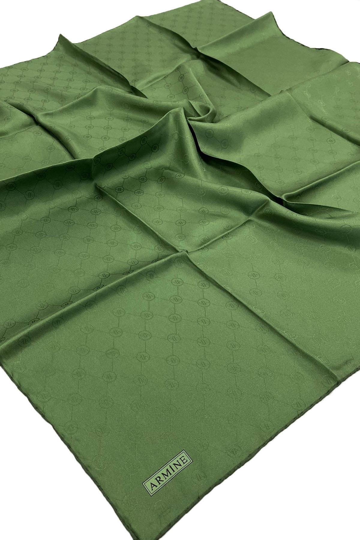 Armine Jakarlı İpek Eşarp - Monogram Desen - 180119 - Yeşil