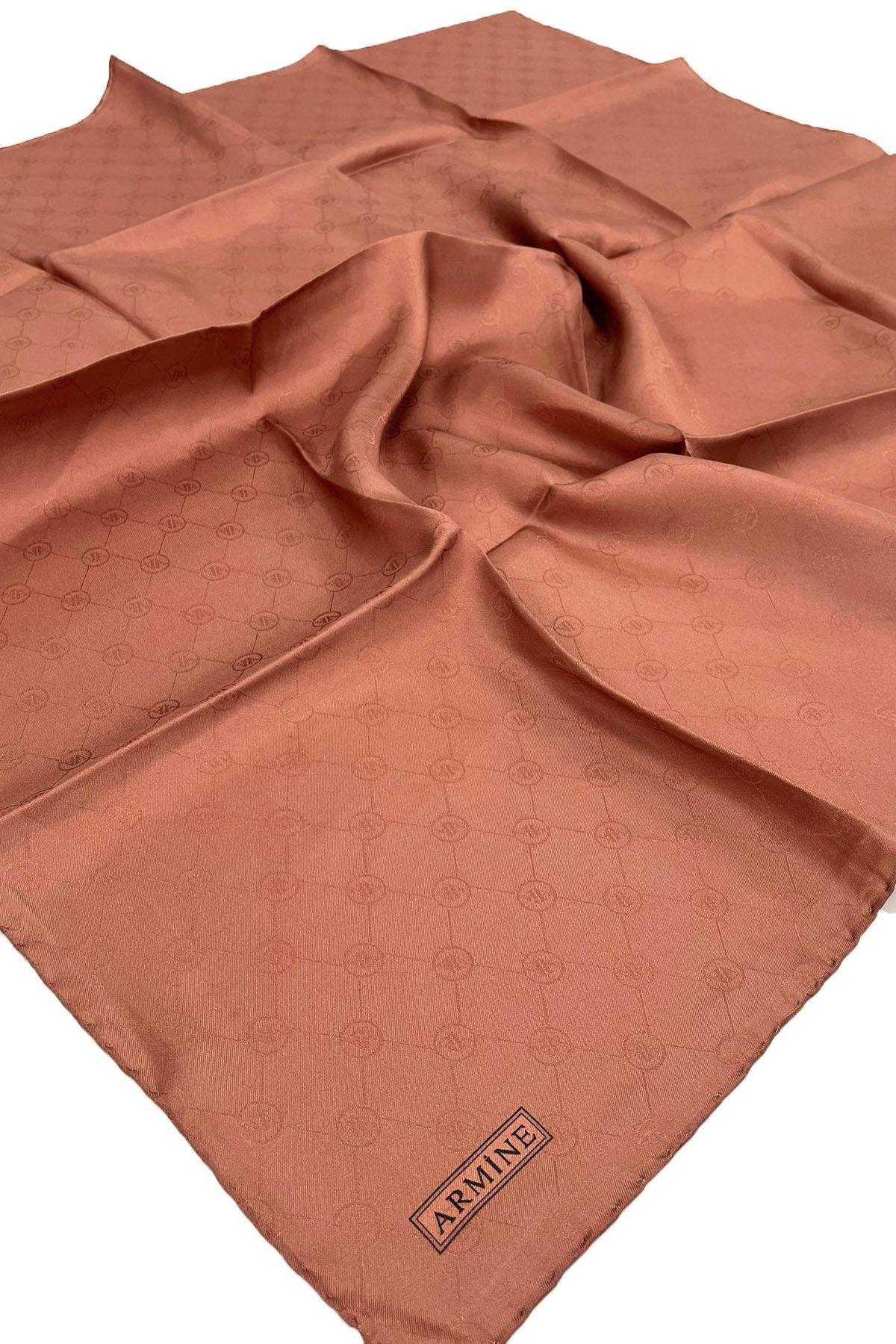 Armine Jakarlı İpek Eşarp - Monogram Desen - 171524 - Taba