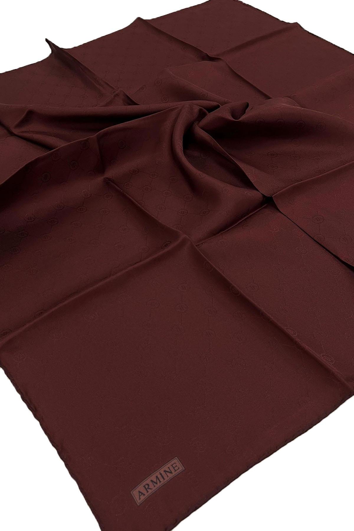 Armine Jakarlı İpek Eşarp - Monogram Desen - 21 - Bordo