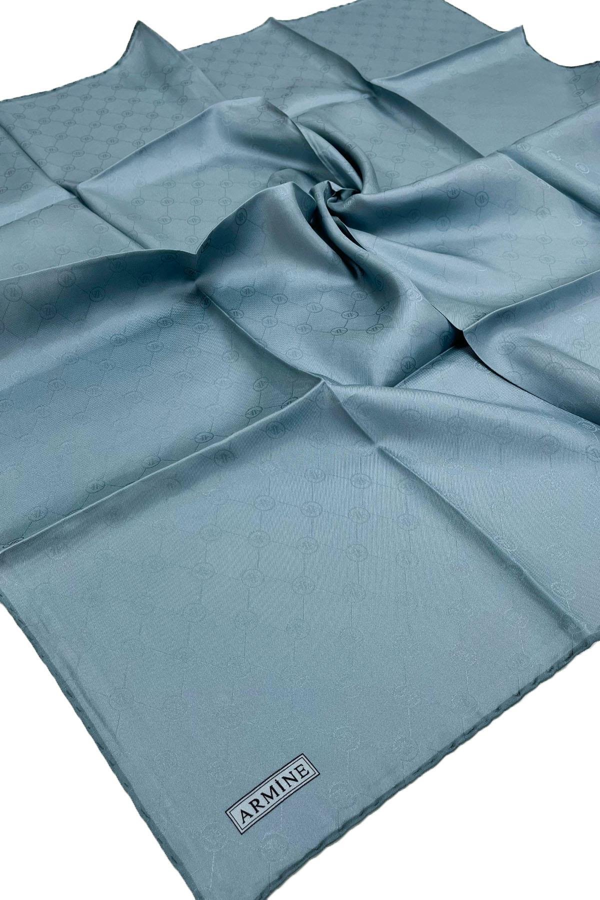 Armine Jakarlı İpek Eşarp - Monogram Desen - 174021 - İndigo