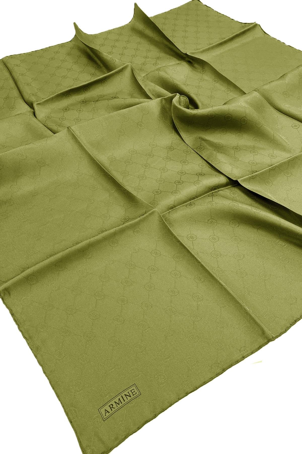 Armine Jakarlı İpek Eşarp - Monogram Desen - 245358 - Haki