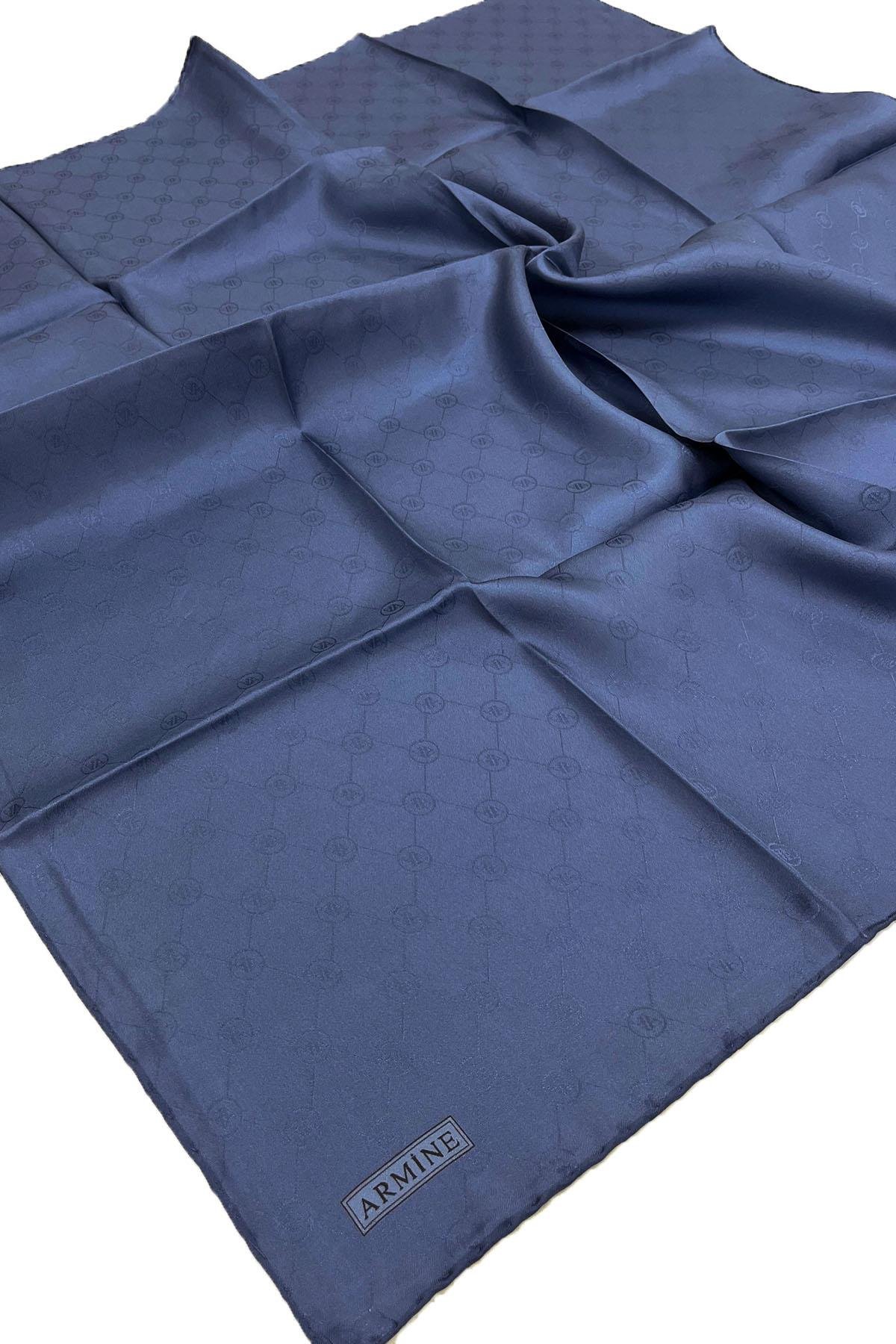 Armine Jakarlı İpek Eşarp - Monogram Desen - 193935 - Mavi