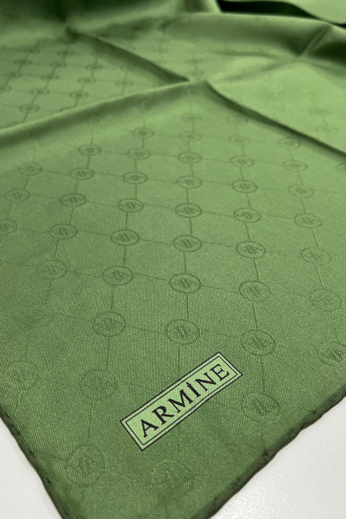 Armine Jakarlı İpek Eşarp - Monogram Desen - 180119 - Yeşil