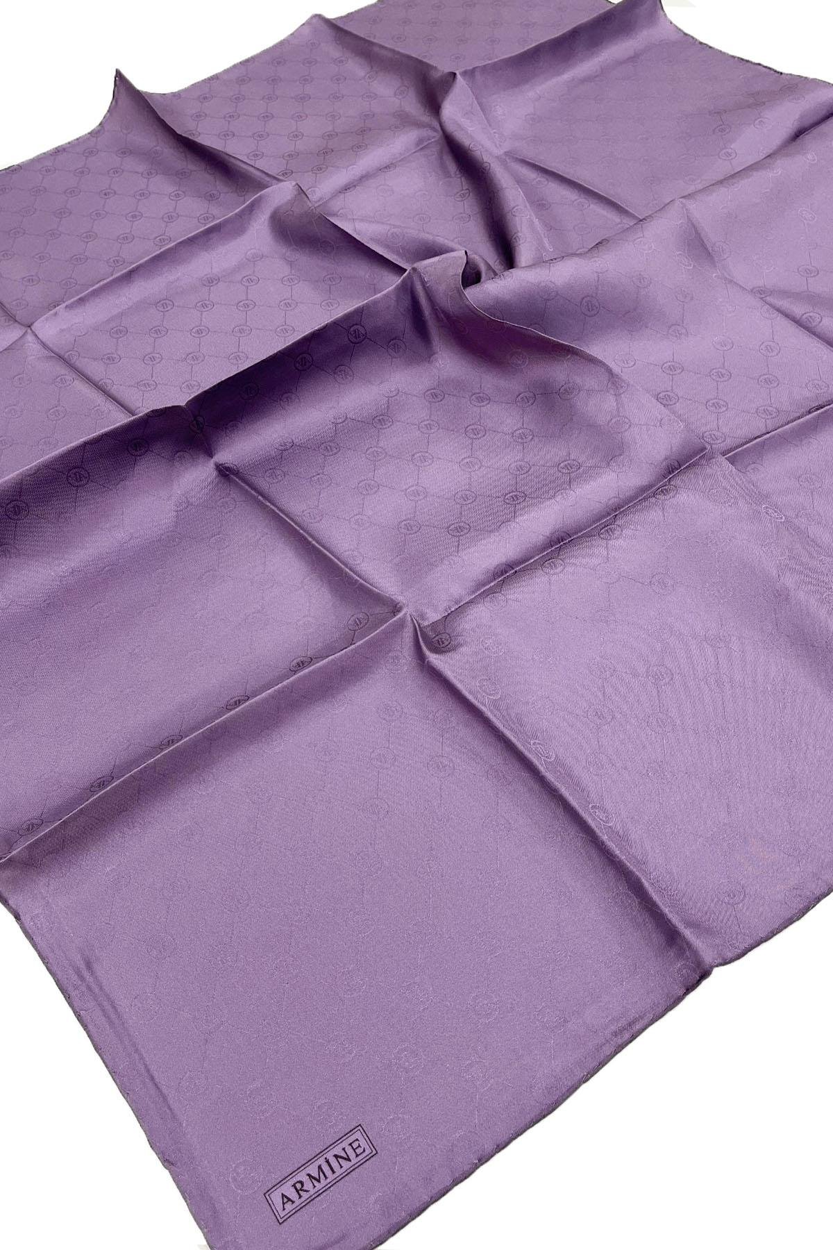 Armine Jakarlı İpek Eşarp - Monogram Desen - 245356 - Mor