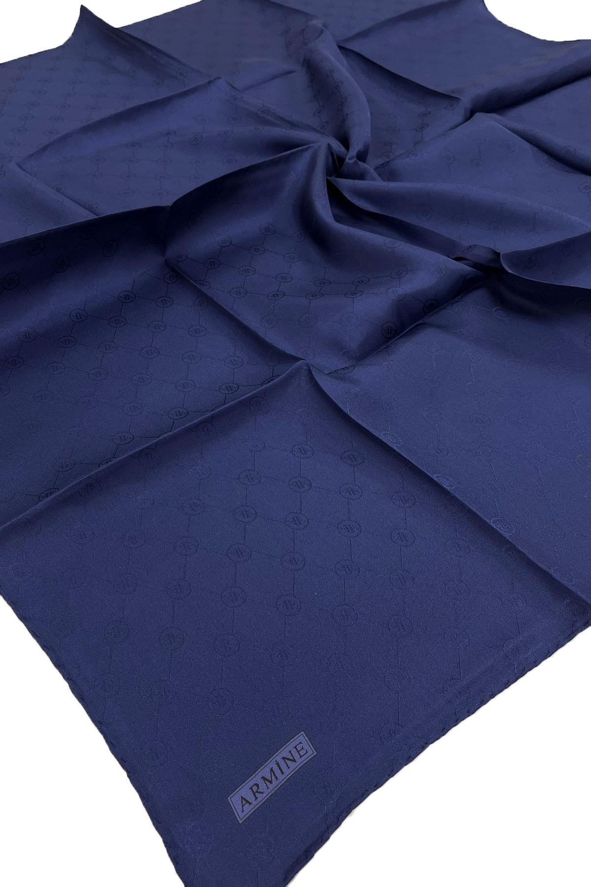 Armine Jakarlı İpek Eşarp - Monogram Desen - 193921 - Lacivert