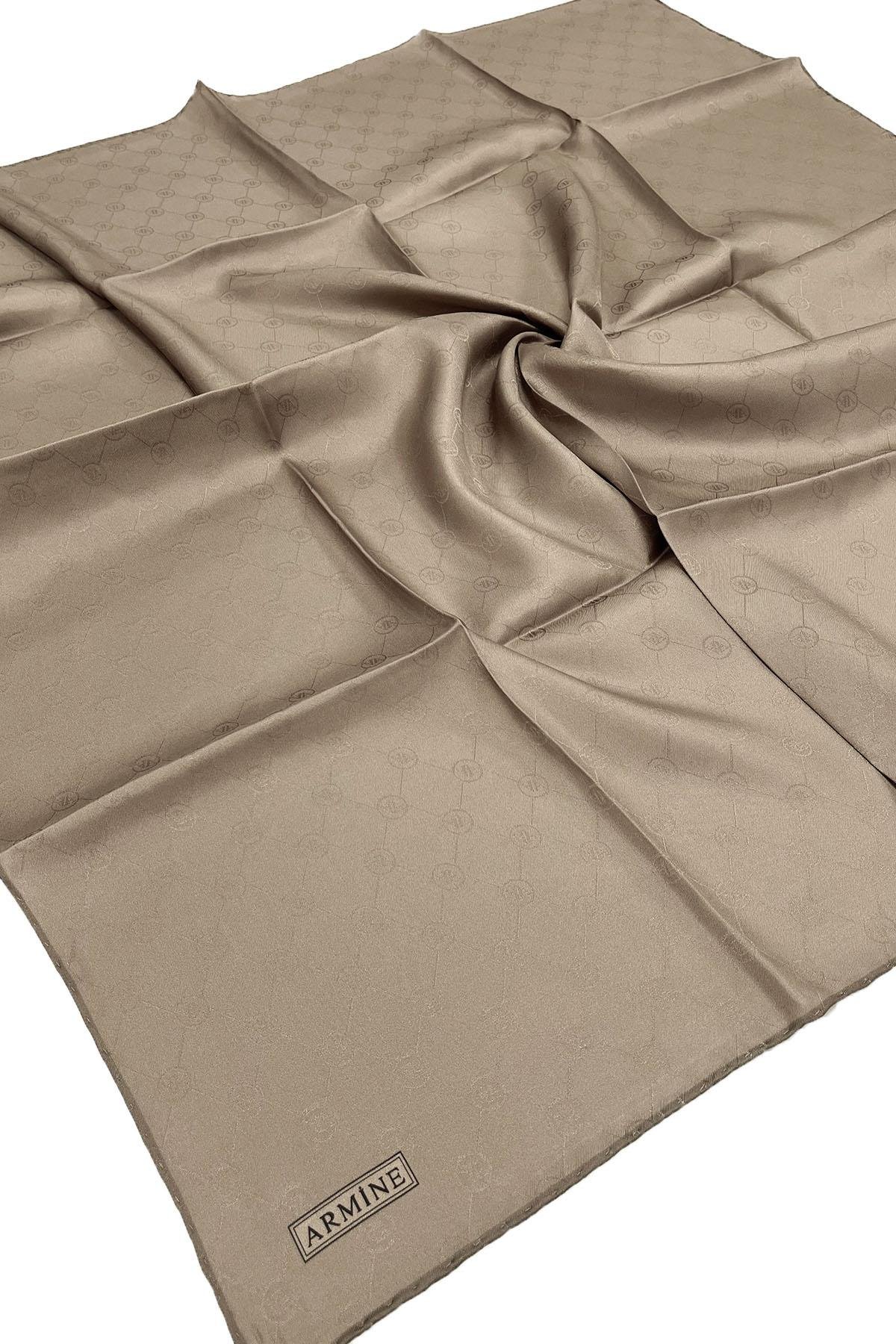 Armine Jakarlı İpek Eşarp - Monogram Desen - 235355 - Vizon