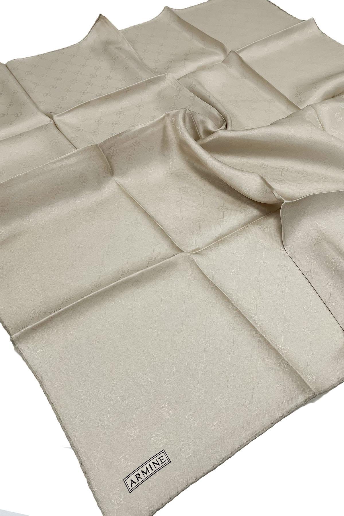 Armine Jakarlı İpek Eşarp - Monogram Desen - 114804 - Taş