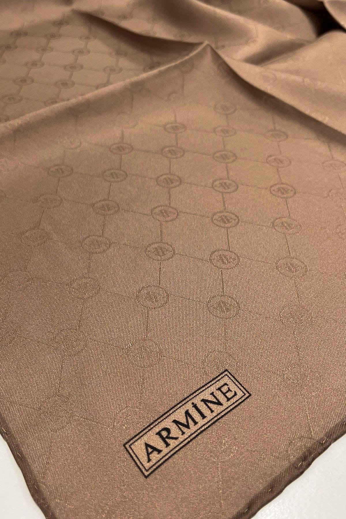 Armine Jakarlı İpek Eşarp - Monogram Desen - 245348 - Kahve
