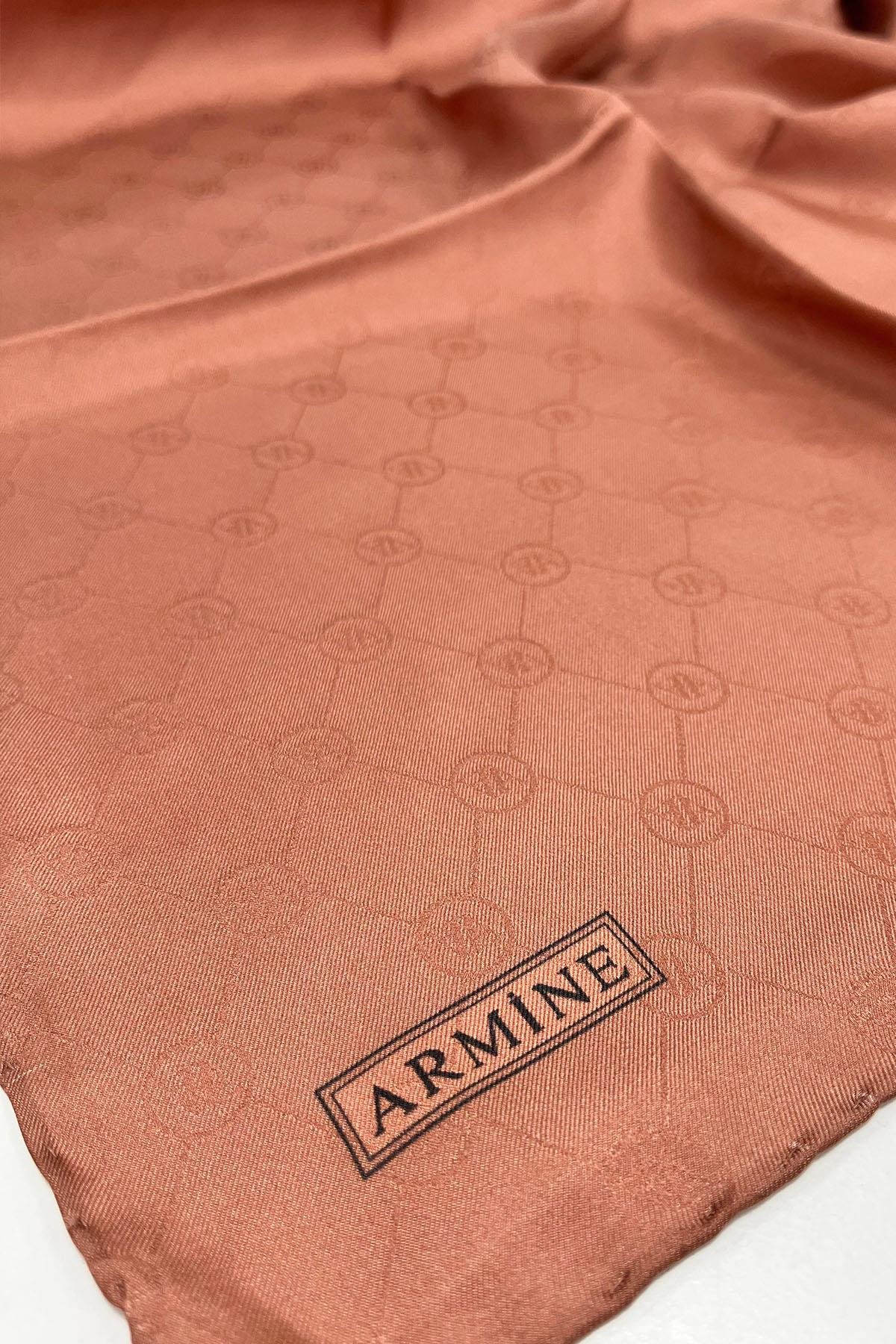 Armine Jakarlı İpek Eşarp - Monogram Desen - 171524 - Taba