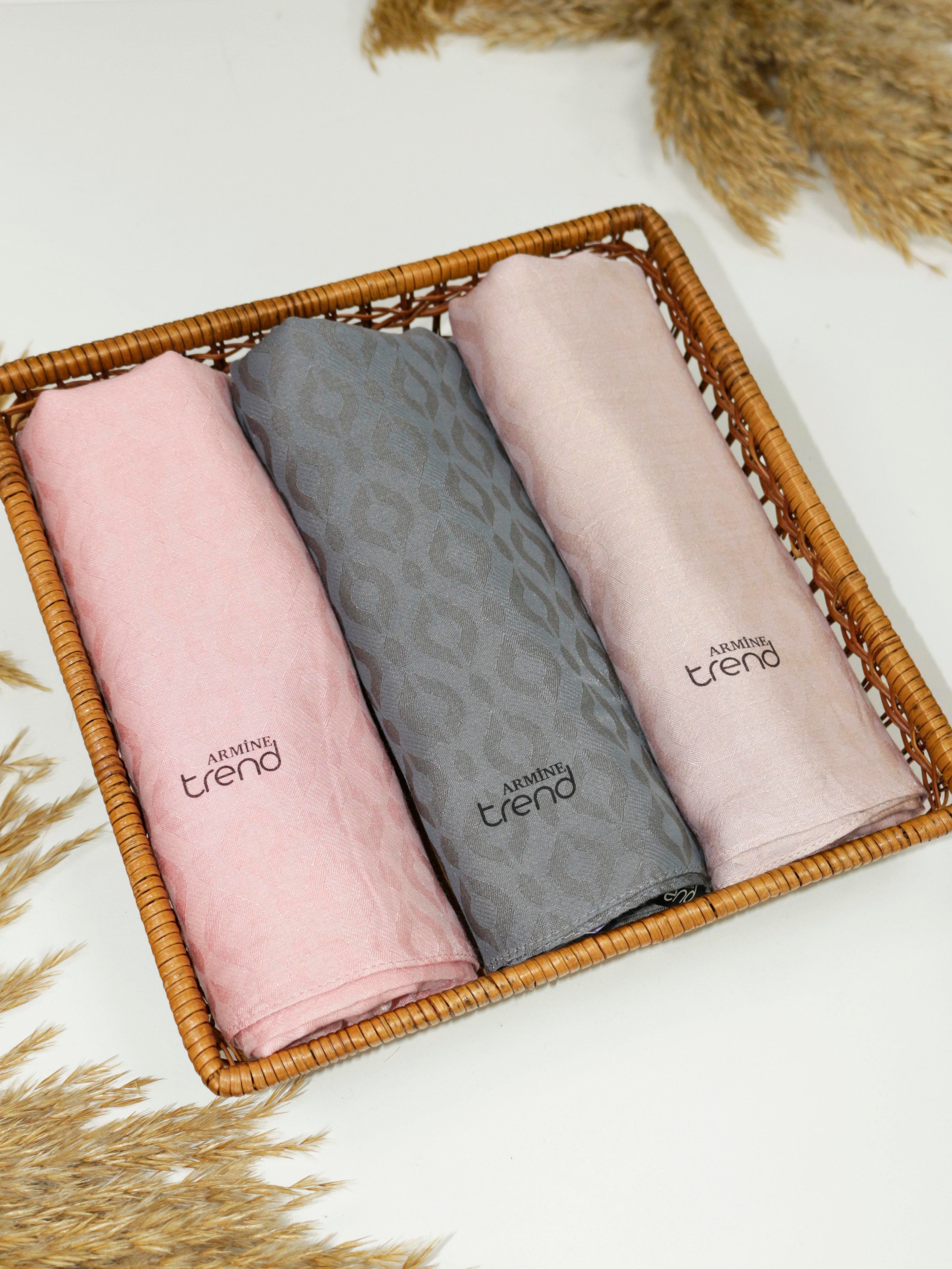 Armine Lia Pamuk Jakarlı Şal - Damla Desen - ATS2LIA - 3'lü Set -