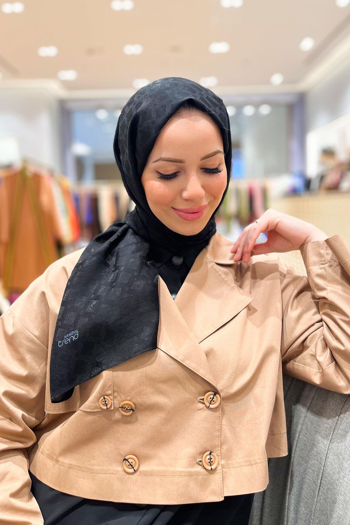 Armine Lia Pamuk Jakarlı Şal - Karo Desen - ATS1LIA - 3'lü Set -