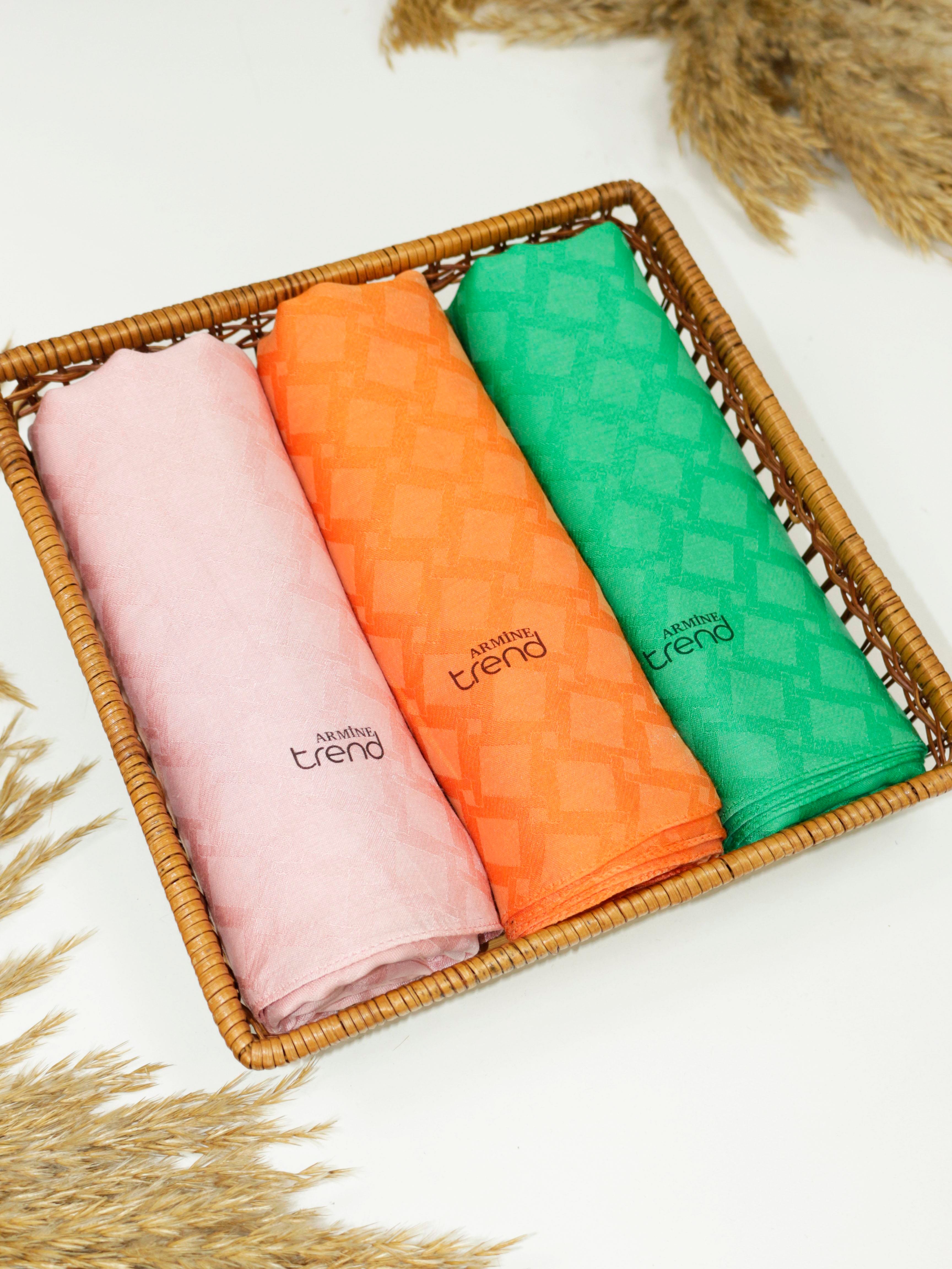 Armine Lia Pamuk Jakarlı Şal - Karo Desen - ATS1LIA - 3'lü Set -