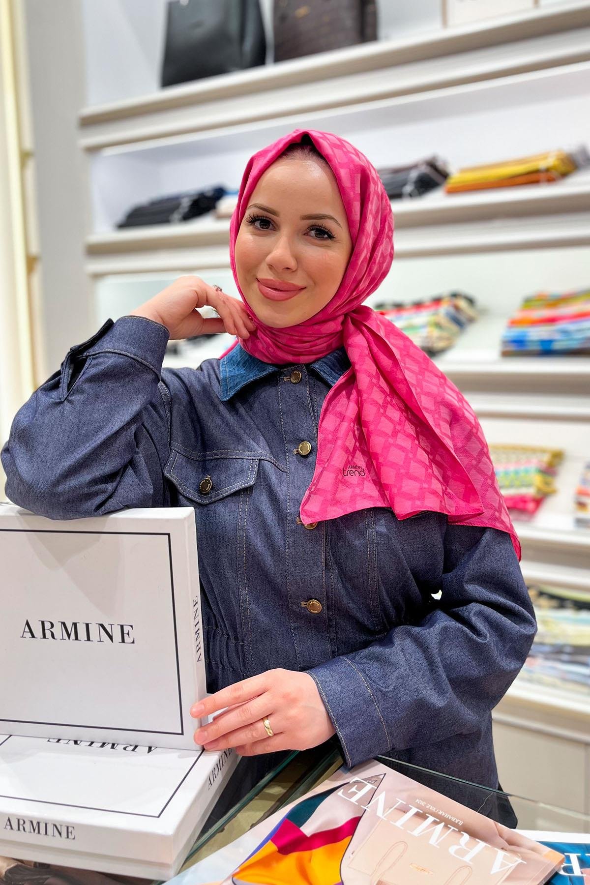 Armine Lia Pamuk Jakarlı Şal - Karo Desen - ATS1LIA - 3'lü Set -