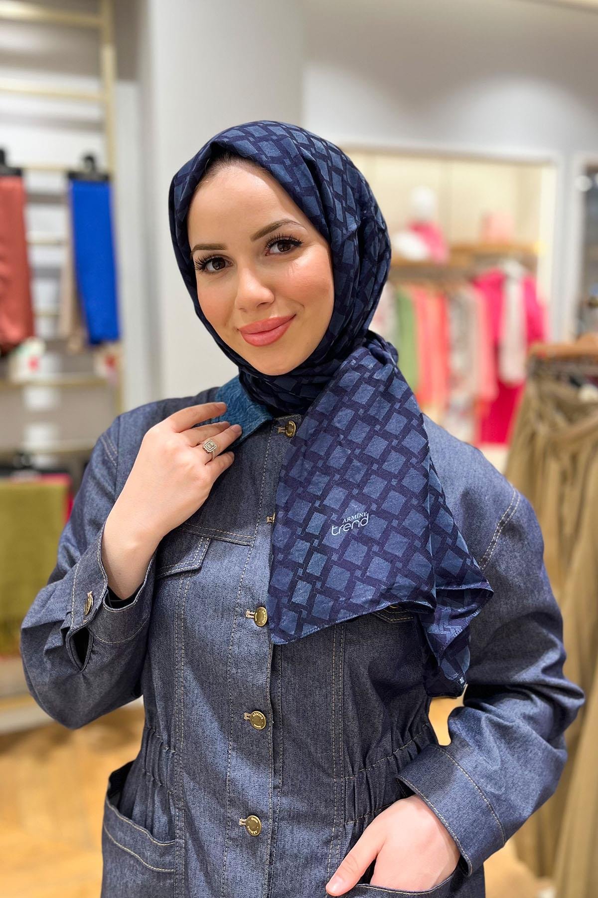 Armine Lia Pamuk Jakarlı Şal - Karo Desen - ATS1LIA - 3'lü Set -