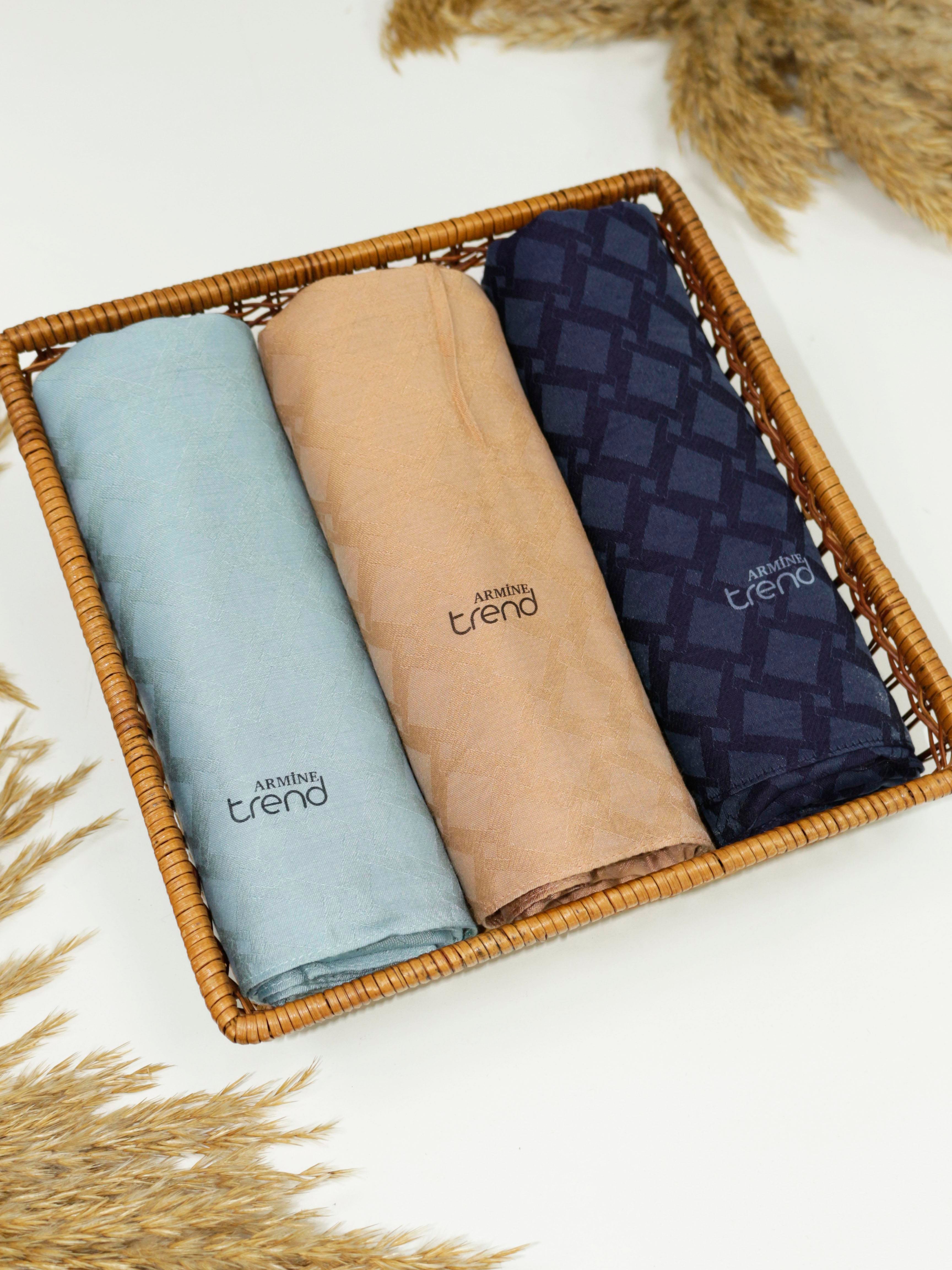 Armine Lia Pamuk Jakarlı Şal - Karo Desen - ATS1LIA - 3'lü Set -